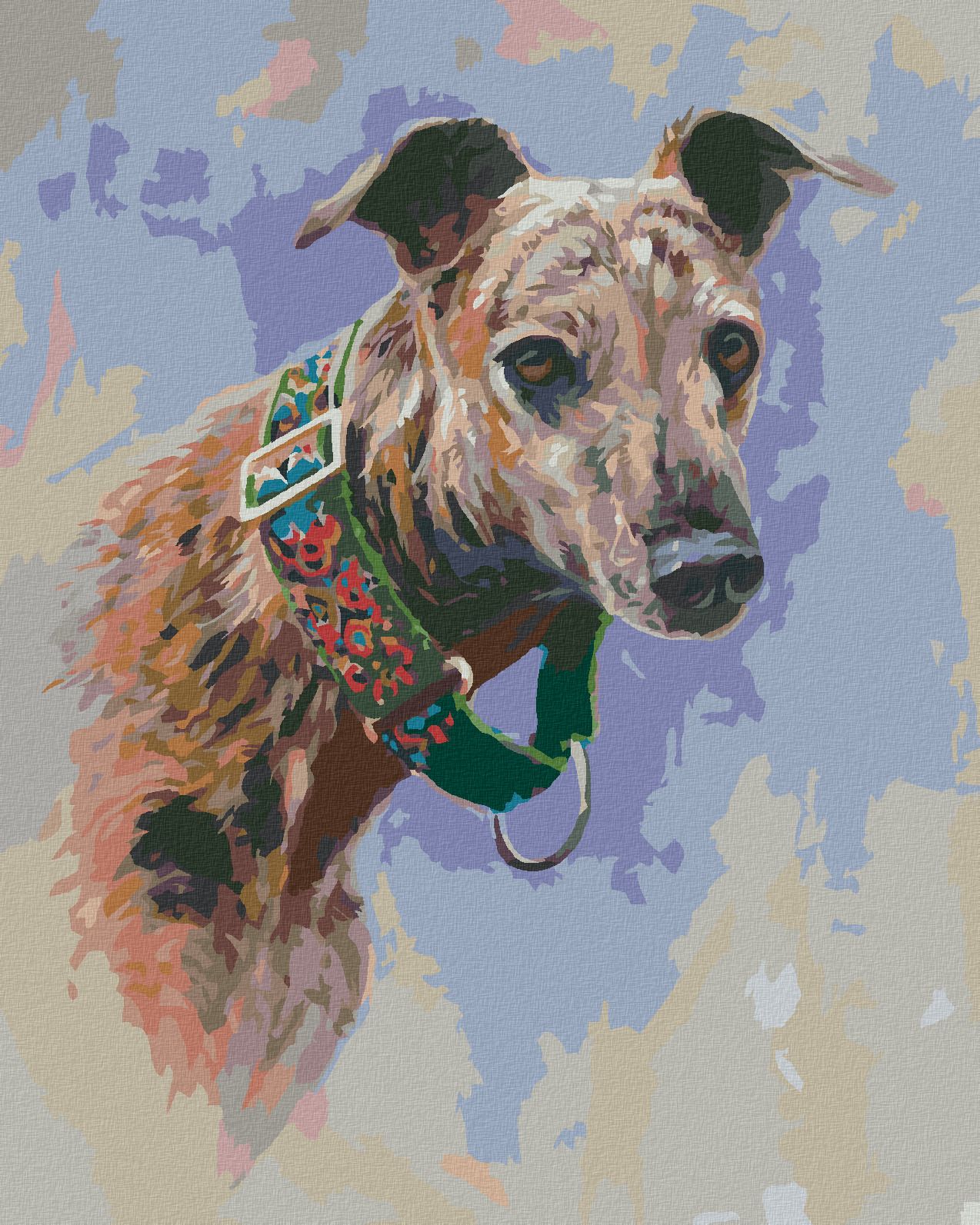 zuty Malování podle čísel - CHRT SE ZELENÝM OBOJKEM (JIM KILLEN) - Rozměr: 40x50 cm, Rámování: Varianta: vypnuté plátno na rám - obrázek 1