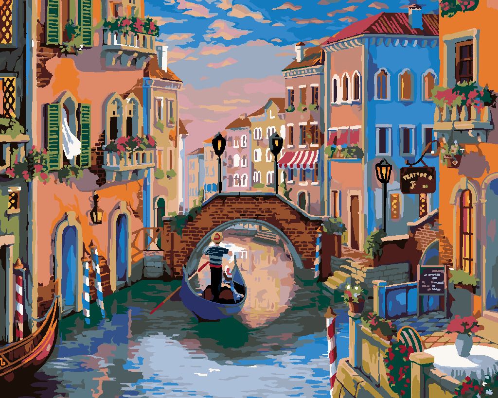 zuty Malování podle čísel - ZÁPAD SLUNCE V BENÁTKÁCH (IMAGE WORLD-RC) - Rozměr: 40x50 cm, Rámování: Varianta: vypnuté plátno na rám - obrázek 3