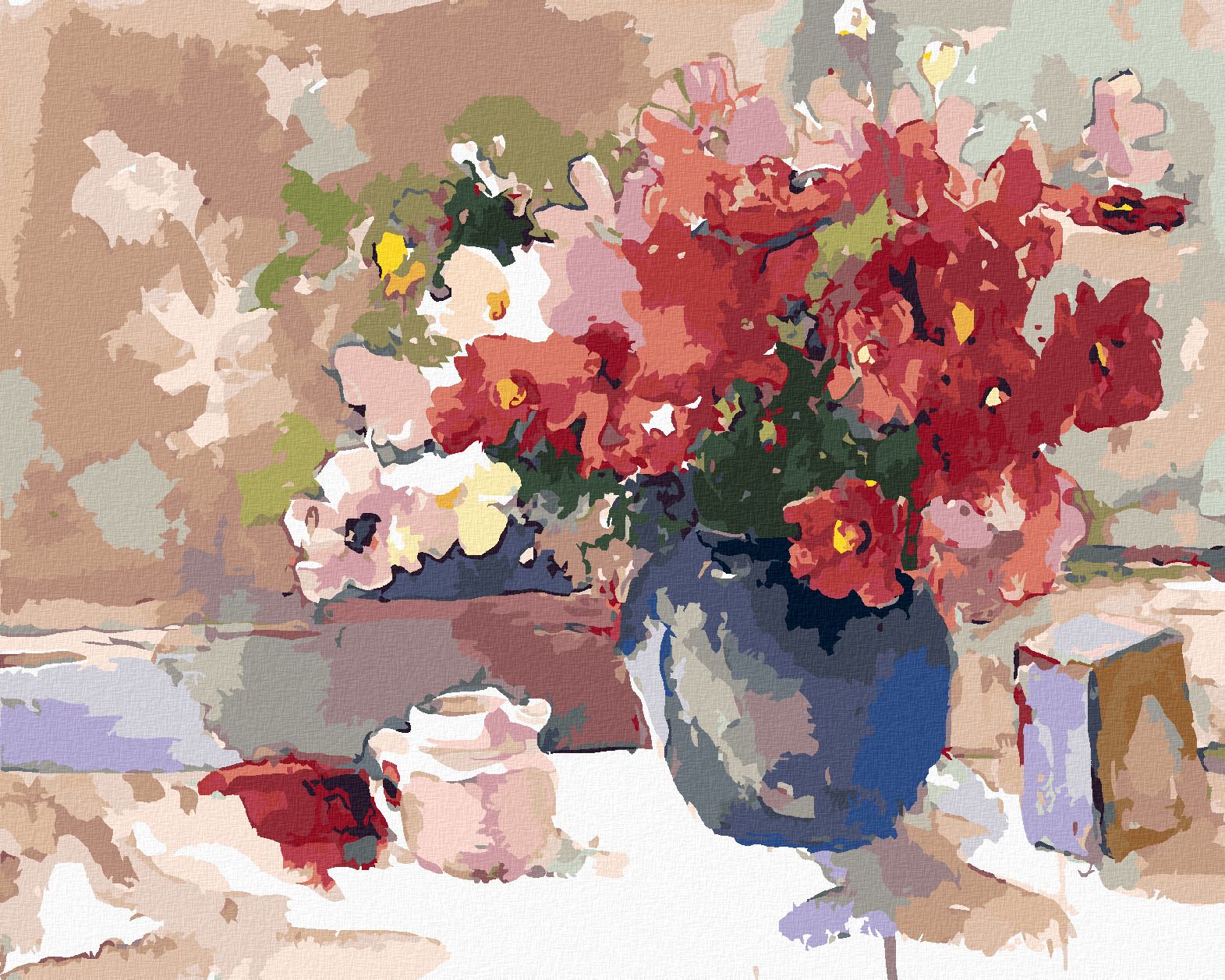 zuty Malování podle čísel – BÍLÉ A ČERVENÉ KVĚTINY VE VÁZE (JUDY BUSWELL) - Rozměr: 40x50 cm, Rámování: Varianta: vypnuté plátno na rám - obrázek 1
