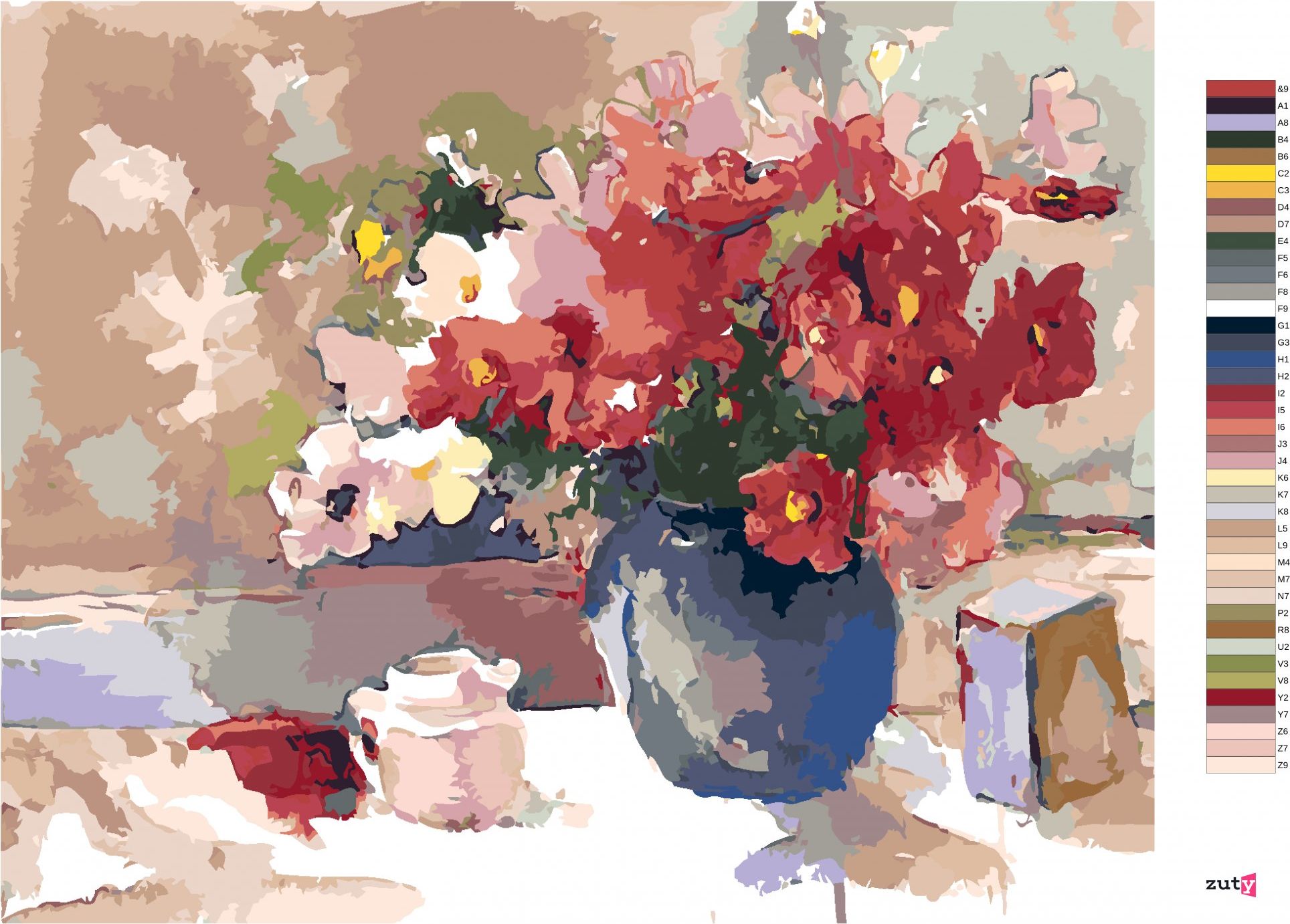 zuty Malování podle čísel – BÍLÉ A ČERVENÉ KVĚTINY VE VÁZE (JUDY BUSWELL) - Rozměr: 40x50 cm, Rámování: Varianta: vypnuté plátno na rám - obrázek 7