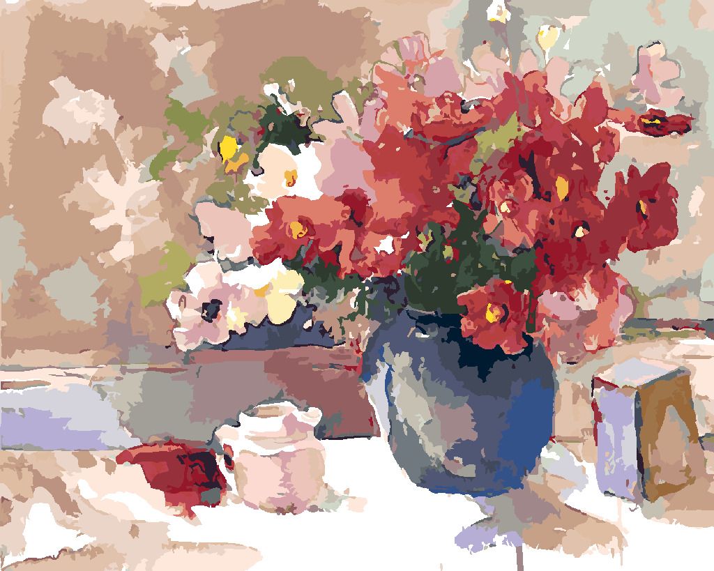 zuty Malování podle čísel – BÍLÉ A ČERVENÉ KVĚTINY VE VÁZE (JUDY BUSWELL) - Rozměr: 40x50 cm, Rámování: Varianta: vypnuté plátno na rám - obrázek 9