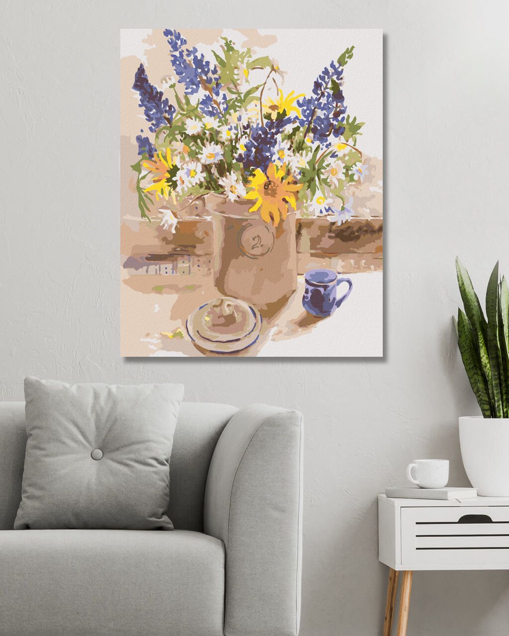 zuty Malování podle čísel – KVĚTINY V KVĚTINÁČI NA STOLE (JUDY BUSWELL) - Rozměr: 40x50 cm, Rámování: Varianta: vypnuté plátno na rám - obrázek 3