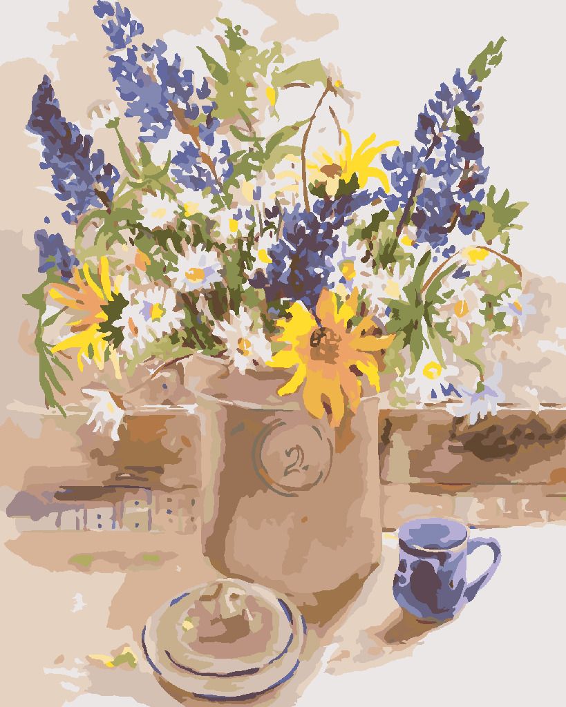 zuty Malování podle čísel – KVĚTINY V KVĚTINÁČI NA STOLE (JUDY BUSWELL) - Rozměr: 40x50 cm, Rámování: Varianta: vypnuté plátno na rám - obrázek 6