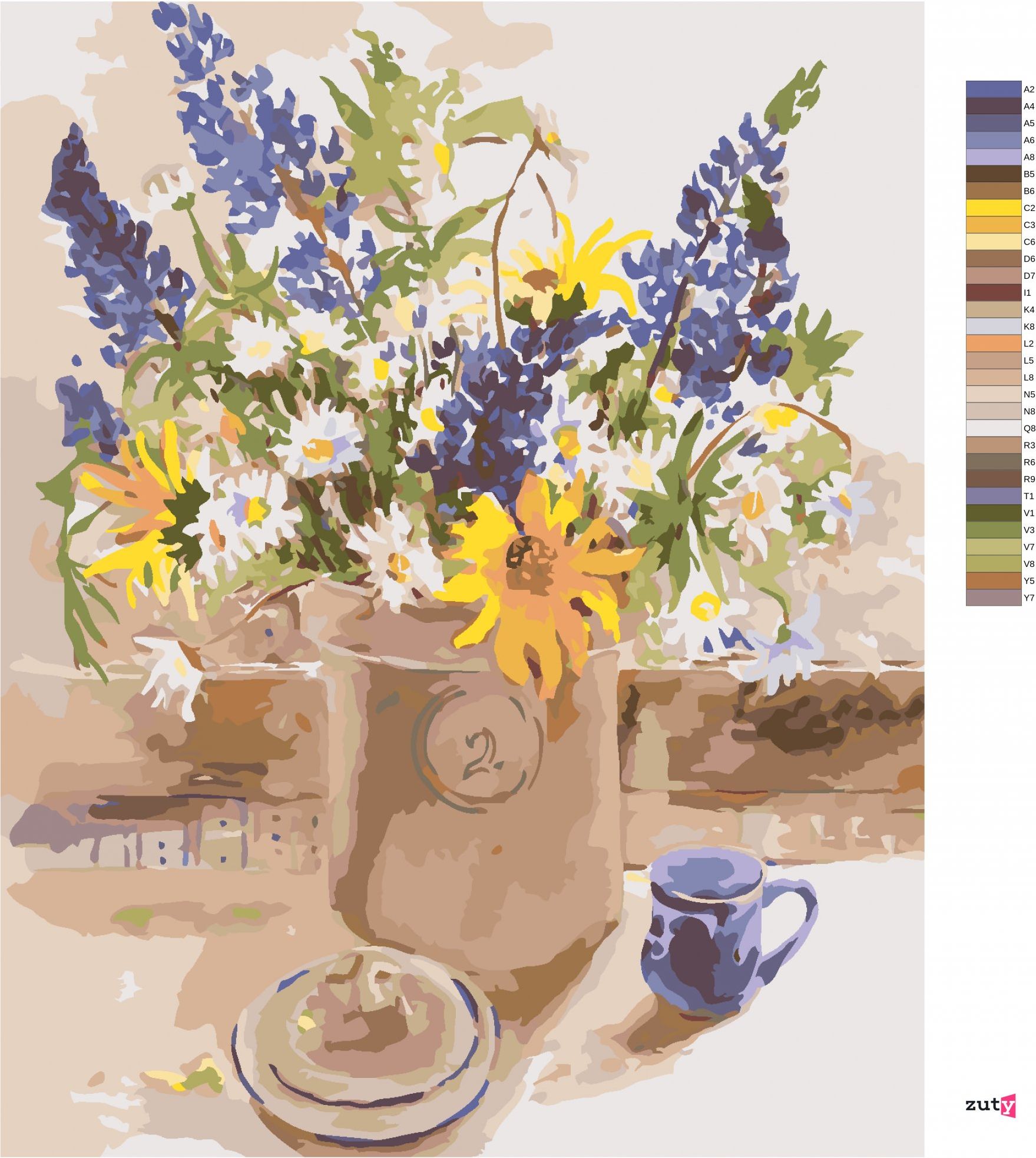 zuty Malování podle čísel – KVĚTINY V KVĚTINÁČI NA STOLE (JUDY BUSWELL) - Rozměr: 40x50 cm, Rámování: Varianta: vypnuté plátno na rám - obrázek 8