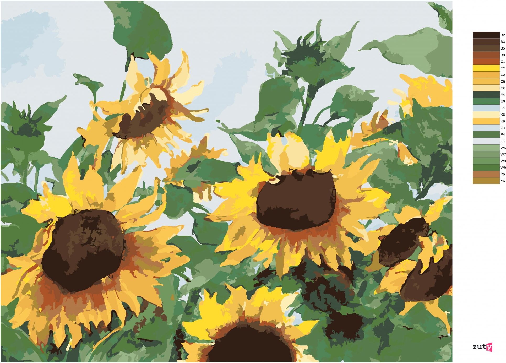 zuty Malování podle čísel – SLUNEČNICE (JUDY BUSWELL) - Rozměr: 40x50 cm, Rámování: Varianta: bez rámu a bez vypnutí plátna - obrázek 2