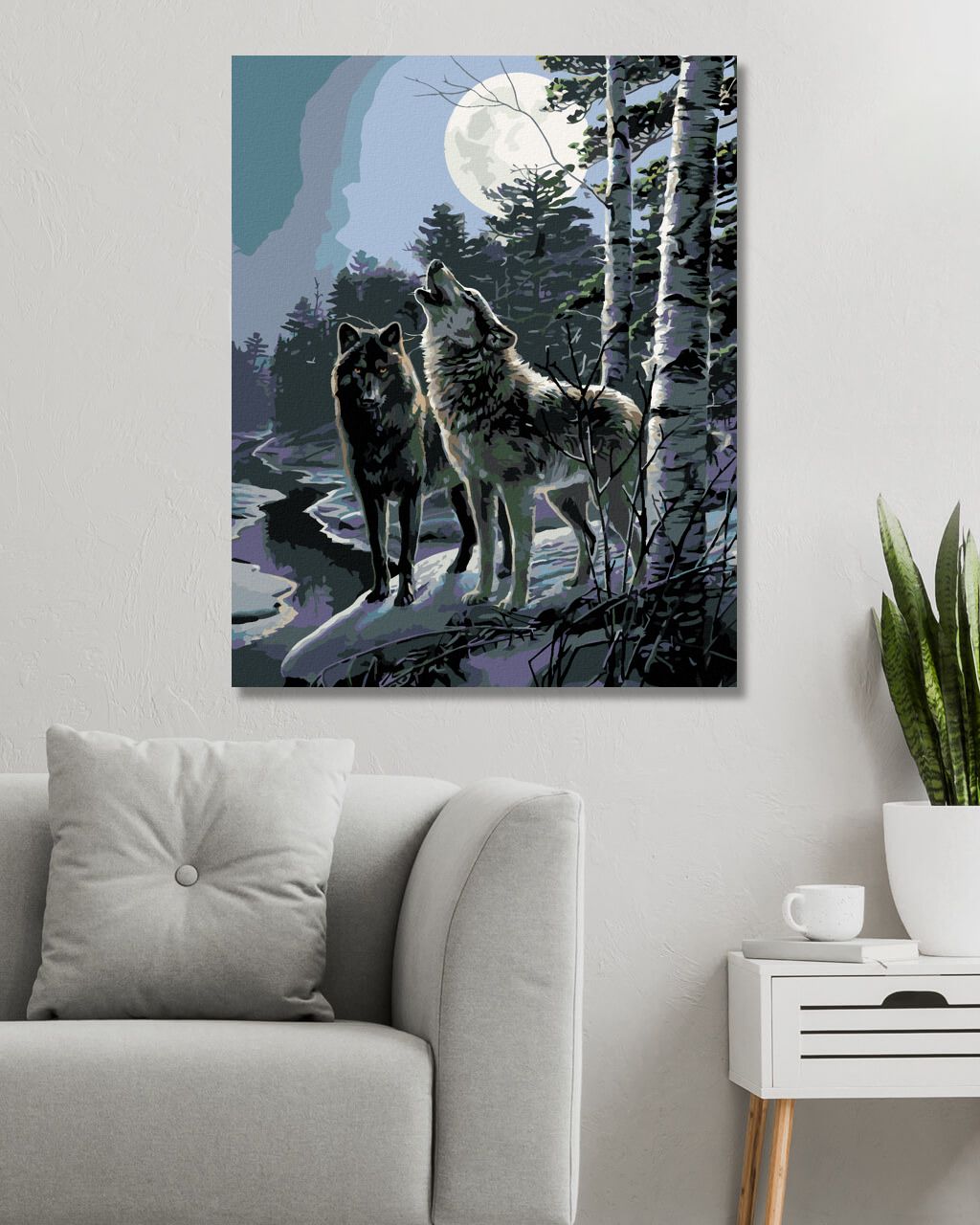 zuty Malování podle čísel - VLK VYJÍCÍ NA MĚSÍC (JAMES MEGER) - Rozměr: 40x50 cm, Rámování: Varianta: bez rámu a bez vypnutí plátna - obrázek 3
