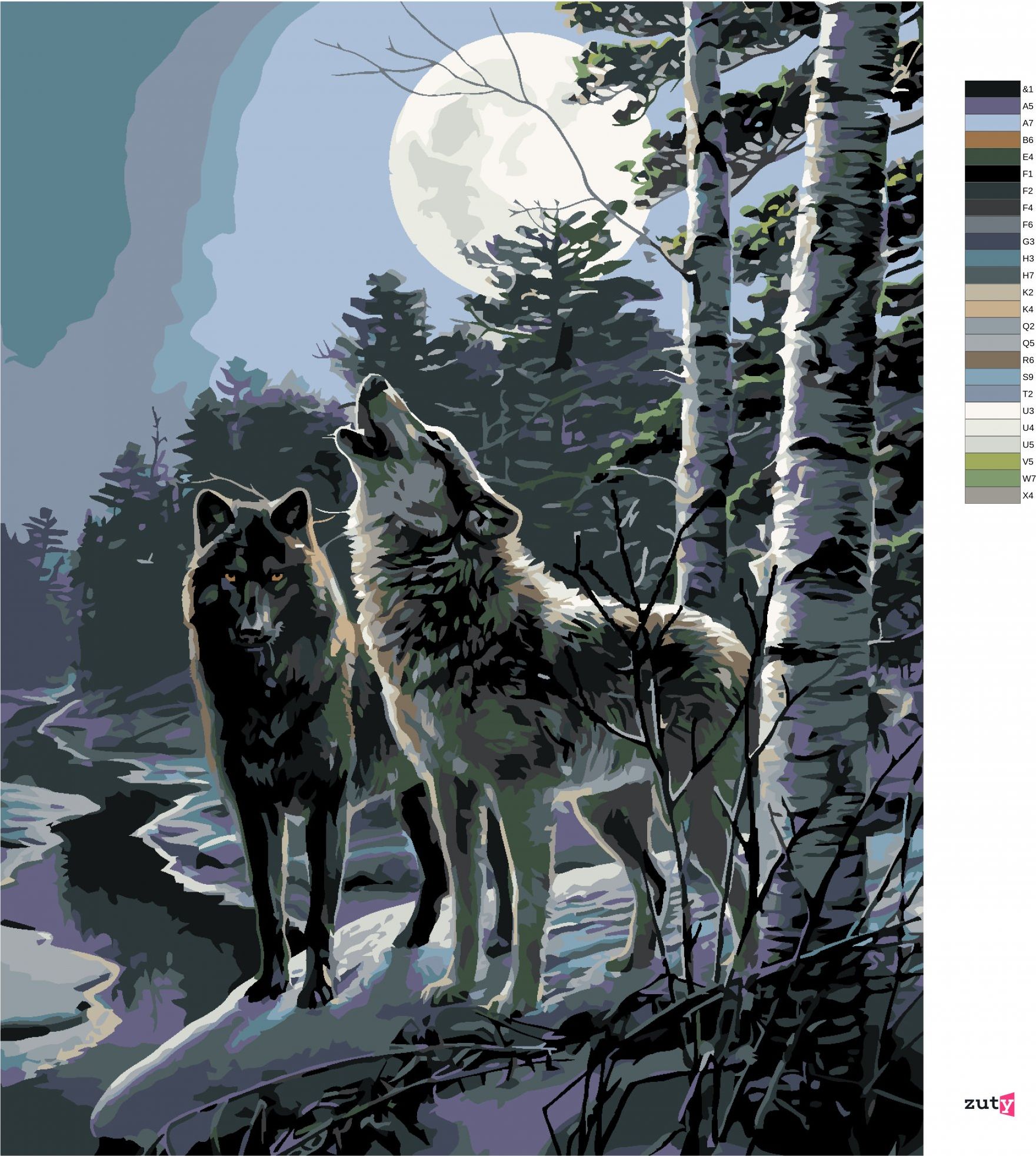 zuty Malování podle čísel - VLK VYJÍCÍ NA MĚSÍC (JAMES MEGER) - Rozměr: 40x50 cm, Rámování: Varianta: bez rámu a bez vypnutí plátna - obrázek 7