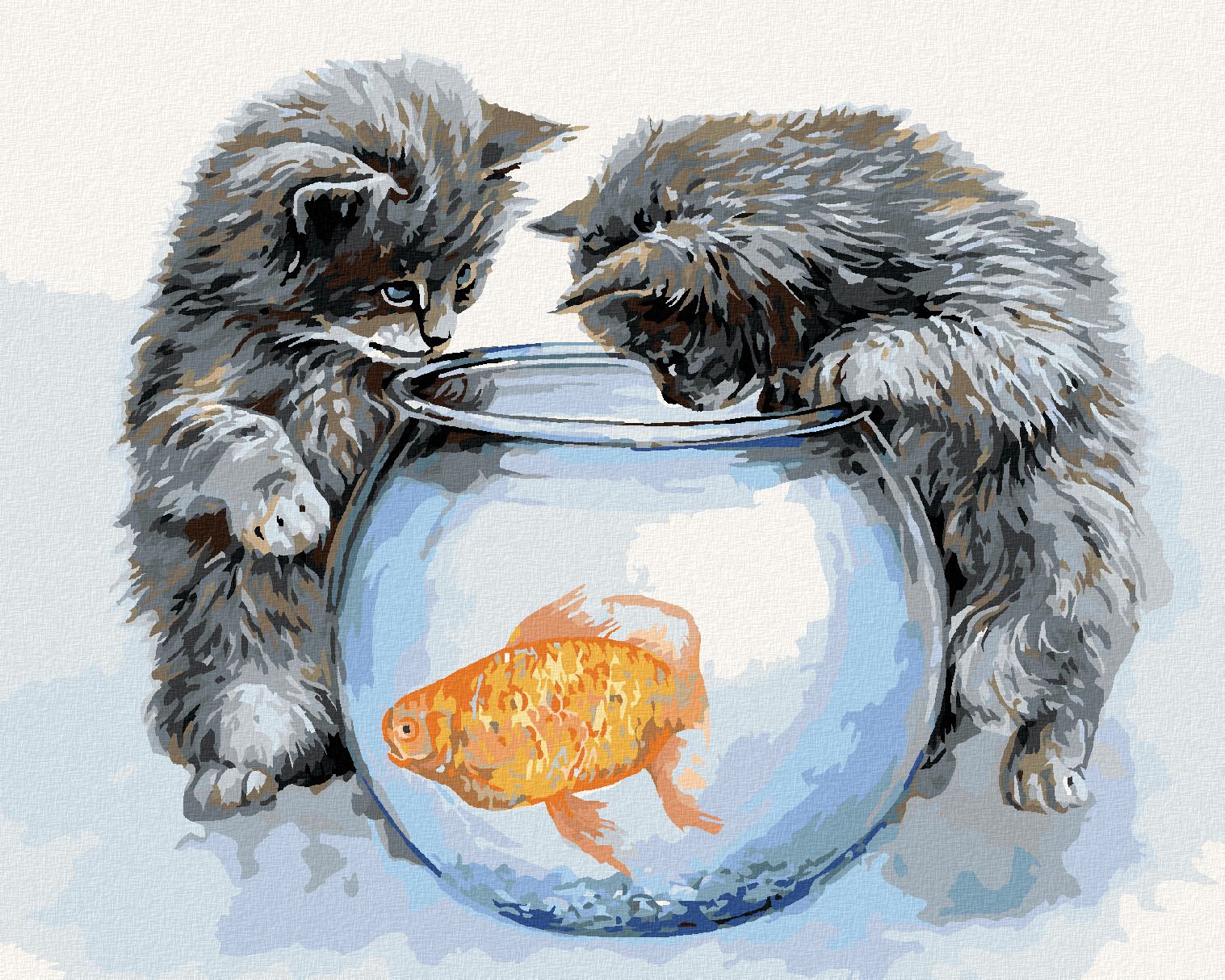 zuty Malování podle čísel – KOŤATA U AKVÁRIA A ZLATÁ RYBA (JIM KILLEN) - Rozměr: 40x50 cm, Rámování: Varianta: bez rámu a bez vypnutí plátna - obrázek 1