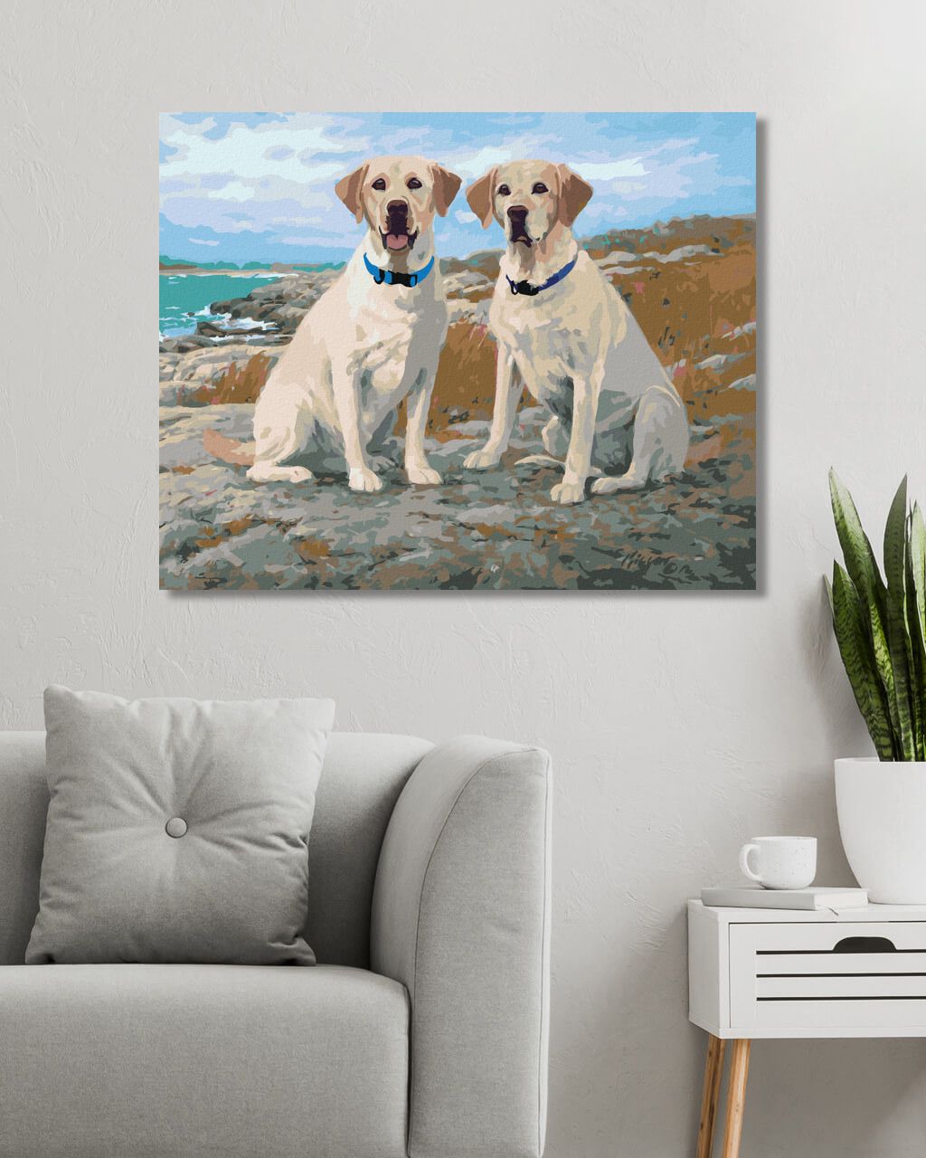 zuty Malování podle čísel - ZLATÍ LABRADOŘI NA POBŘEŽÍ (JIM KILLEN) - Rozměr: 40x50 cm, Rámování: Varianta: vypnuté plátno na rám - obrázek 7