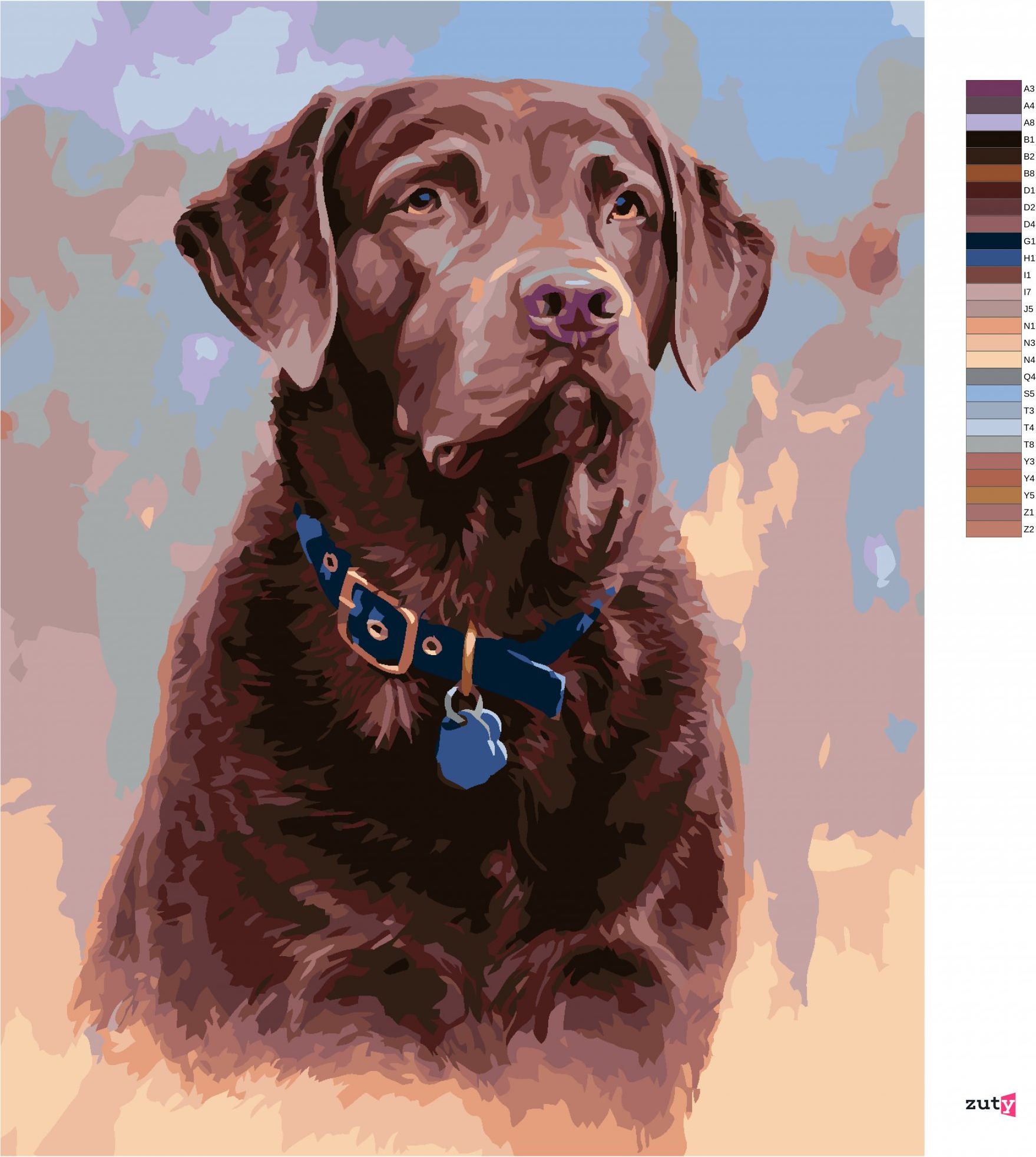 zuty Malování podle čísel - HNĚDÝ LABRADOR S MODRÝM OBOJKEM (JIM KILLEN) - Rozměr: 40x50 cm, Rámování: Varianta: vypnuté plátno na rám - obrázek 6