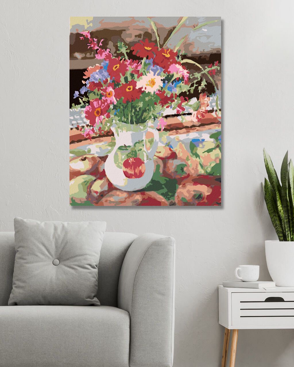 zuty Malování podle čísel – KVĚTINY VE DŽBÁNU A JABLKA (JUDY BUSWELL) - Rozměr: 40x50 cm, Rámování: Varianta: vypnuté plátno na rám - obrázek 3