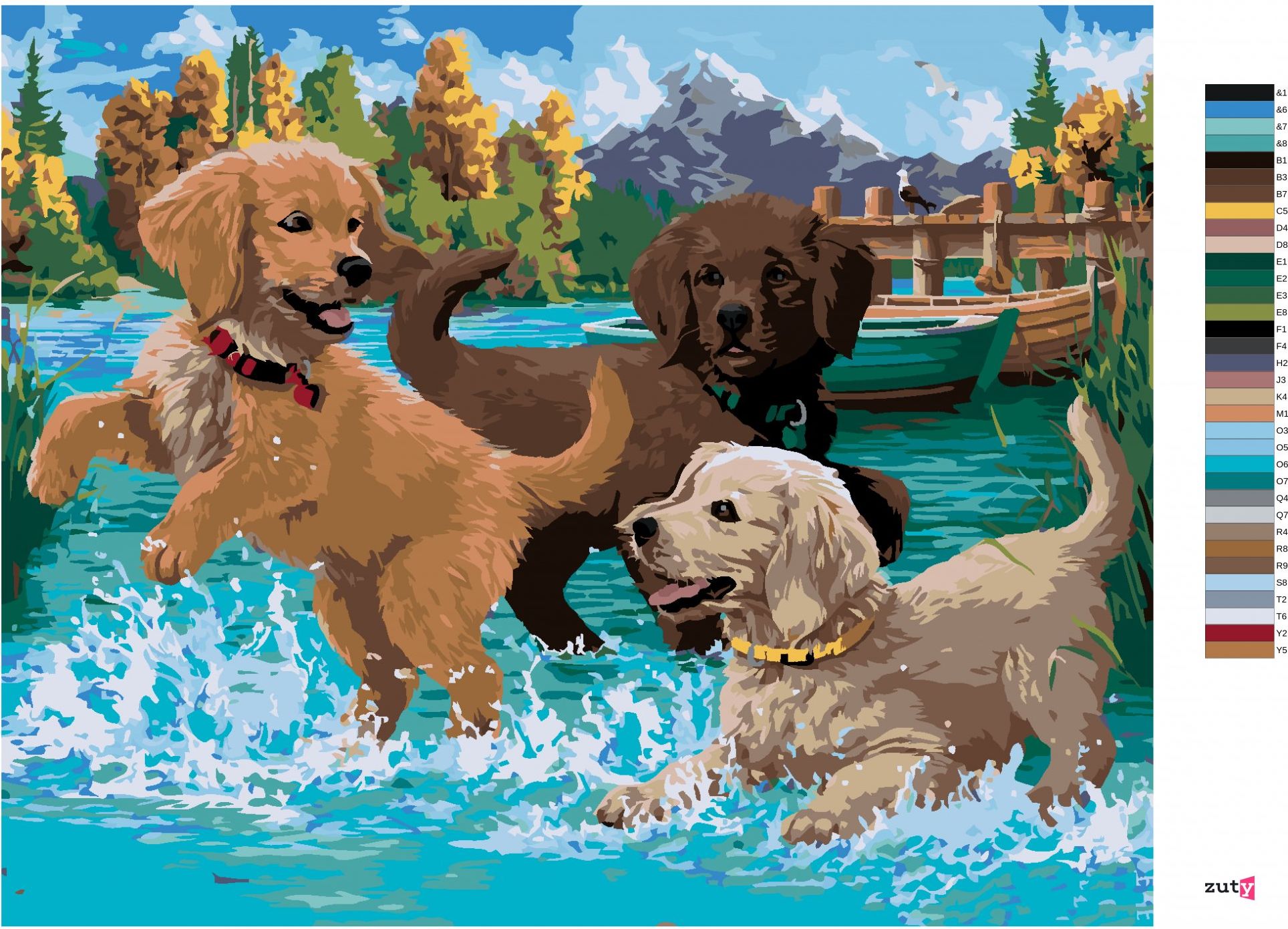 zuty Malování podle čísel - ŠTĚNATA HRAJÍCÍ SI VE VODĚ (IMAGE WORLD-RC) - Rozměr: 40x50 cm, Rámování: Varianta: bez rámu a bez vypnutí plátna - obrázek 5
