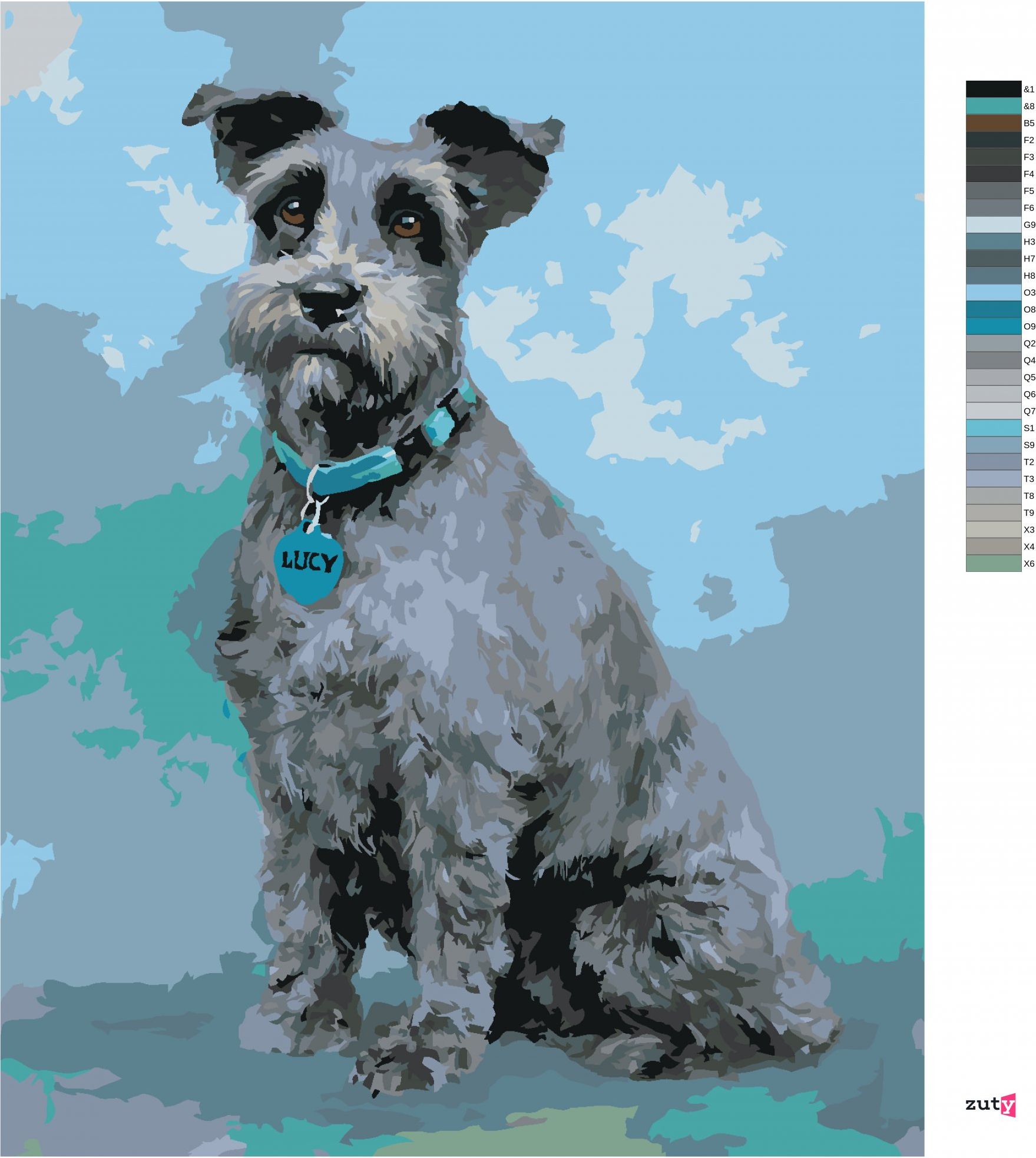 zuty Malování podle čísel – KNÍRAČ S MODRÝM OBOJKEM (JIM KILLEN) - Rozměr: 40x50 cm, Rámování: Varianta: bez rámu a bez vypnutí plátna - obrázek 4