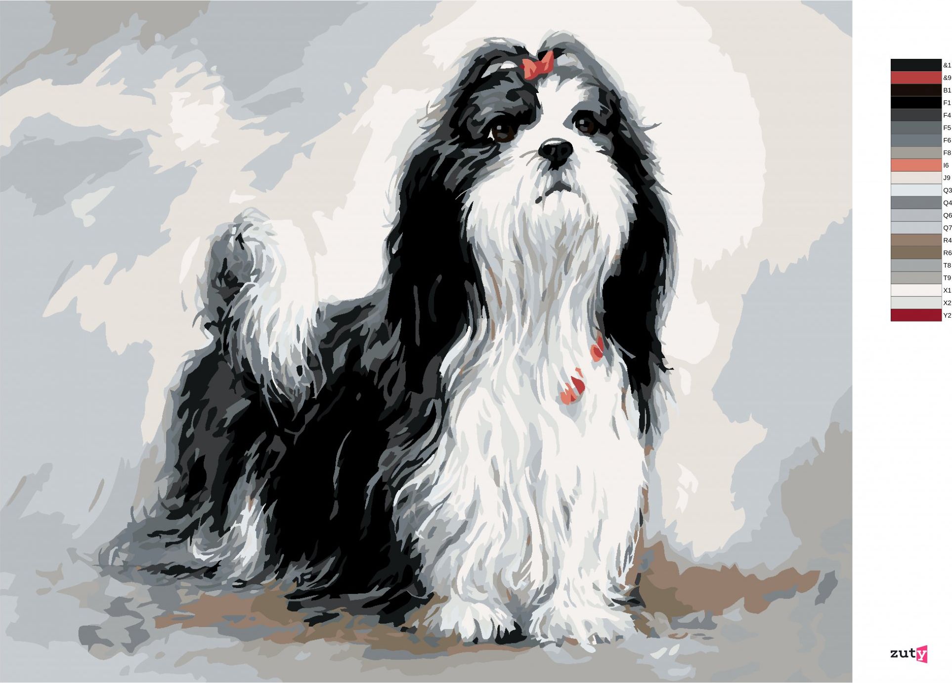 zuty Malování podle čísel – SHIH-TZU S ČERVENOU MAŠLÍ (JIM KILLEN) - Rozměr: 40x50 cm, Rámování: Varianta: bez rámu a bez vypnutí plátna - obrázek 5