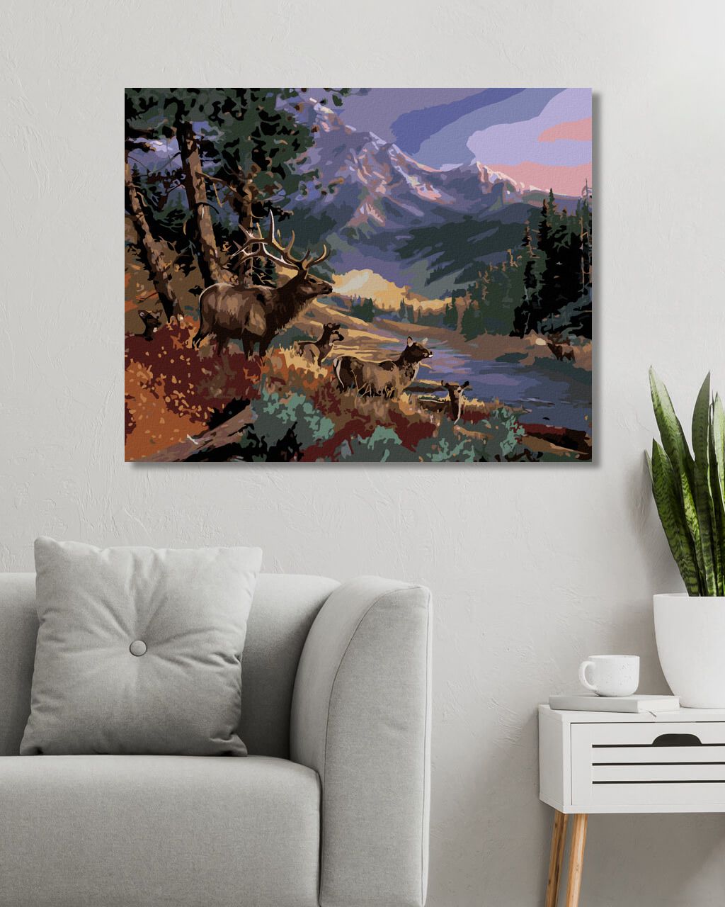 zuty Malování podle čísel - JELEN A JEHO STÁDO U ŘEKY POD HOROU (JAMES MEGER) - Rozměr: 40x50 cm, Rámování: Varianta: vypnuté plátno na rám - obrázek 6