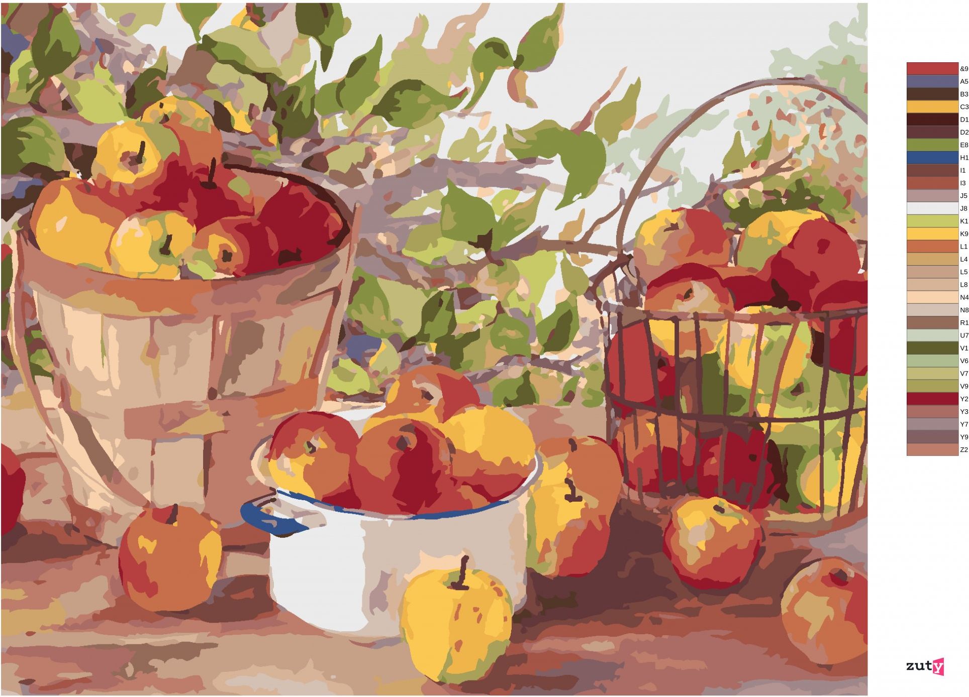 zuty Malování podle čísel – SKLIZEŇ JABLEK (JUDY BUSWELL) - Rozměr: 40x50 cm, Rámování: Varianta: vypnuté plátno na rám - obrázek 9