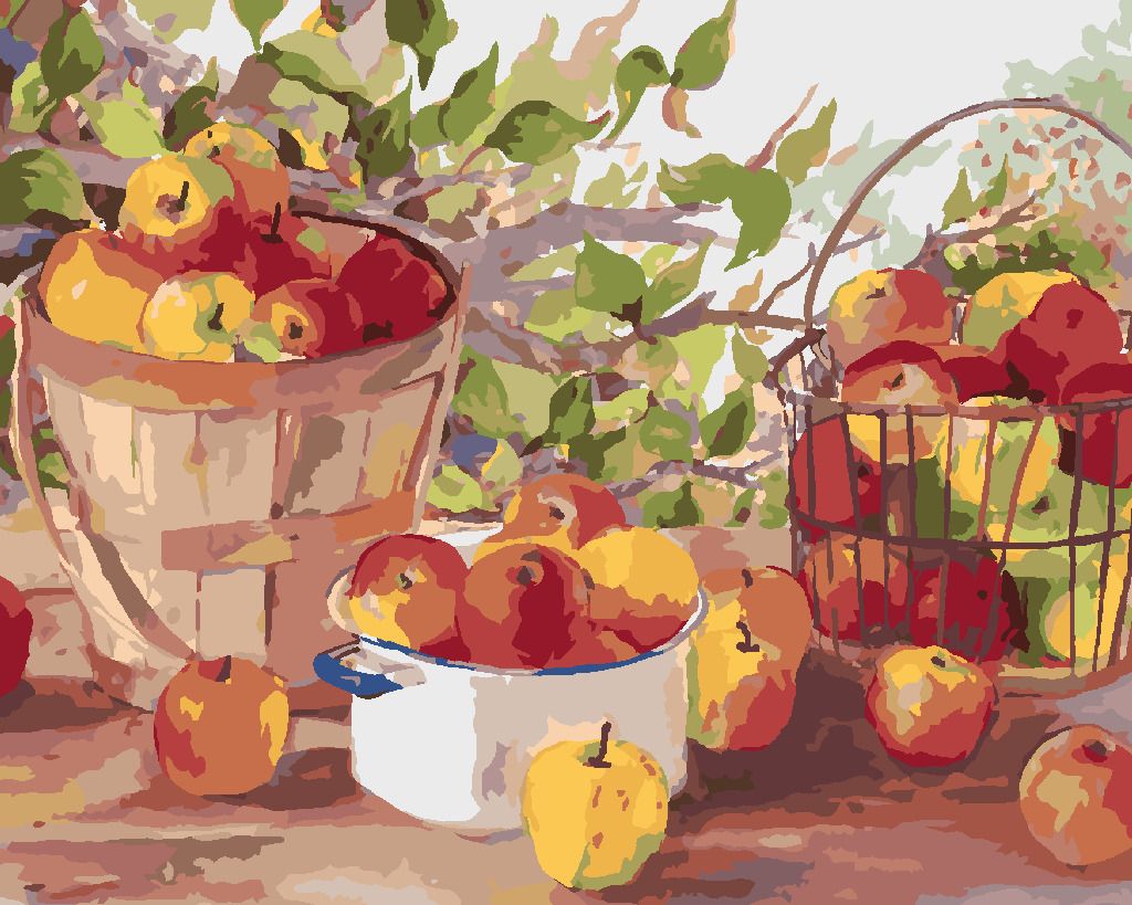 zuty Malování podle čísel – SKLIZEŇ JABLEK (JUDY BUSWELL) - Rozměr: 40x50 cm, Rámování: Varianta: vypnuté plátno na rám - obrázek 10