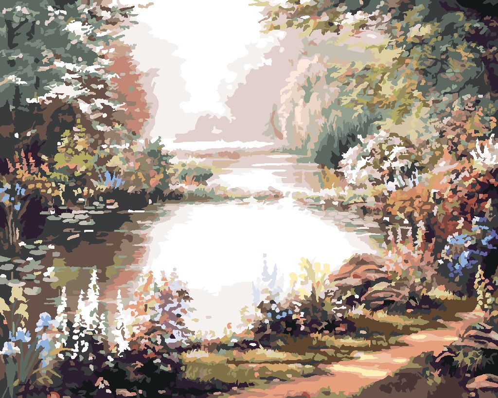 zuty Malování podle čísel - RYBNÍK, STROMY A KVĚTINY (NORTHERN PROMOTIONS) - Rozměr: 40x50 cm, Rámování: Varianta: vypnuté plátno na rám - obrázek 6