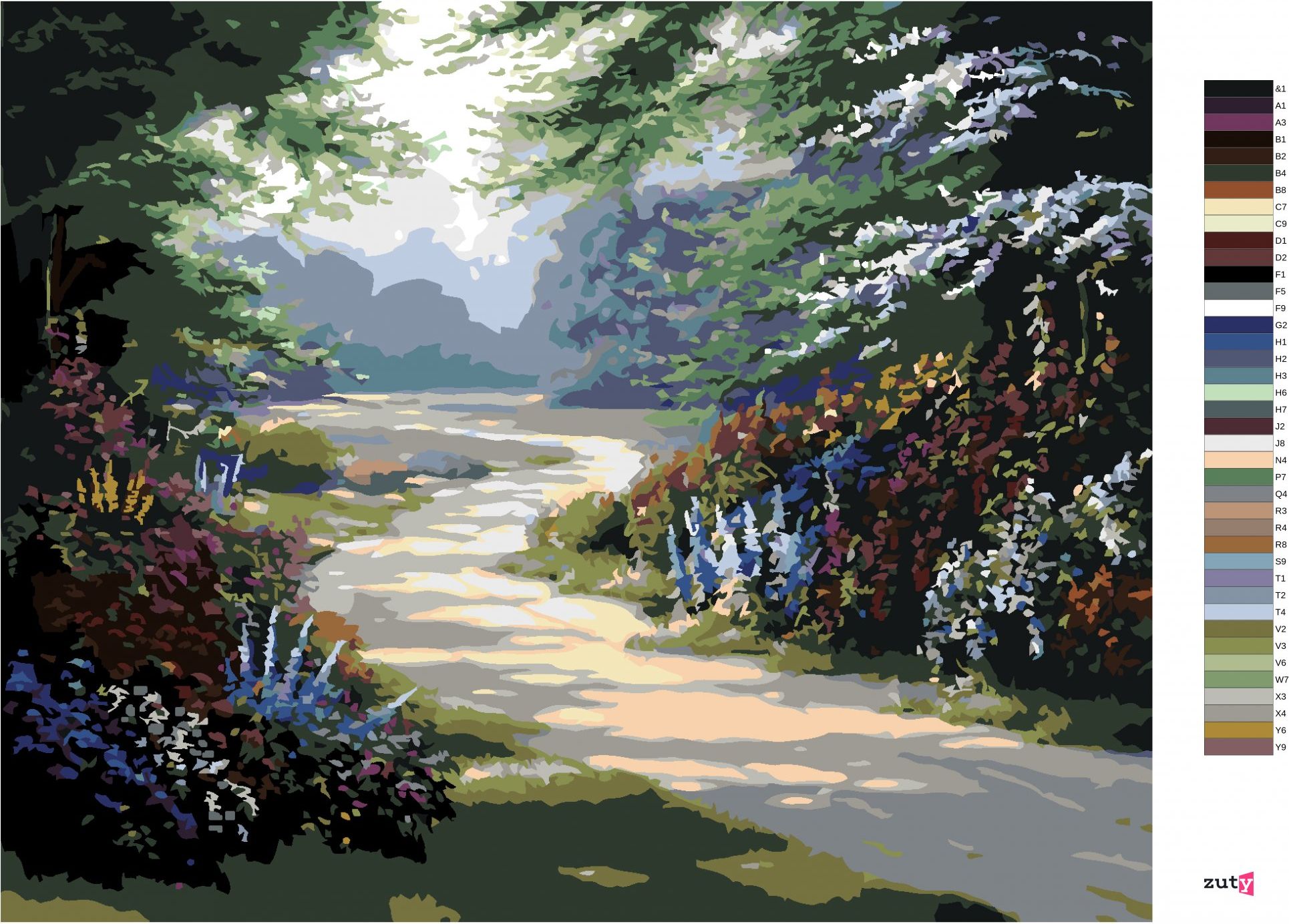 zuty Malování podle čísel - CESTA MEZI STROMY A KVĚTY (NORTHERN PROMOTIONS) - Rozměr: 40x50 cm, Rámování: Varianta: bez rámu a bez vypnutí plátna - obrázek 3