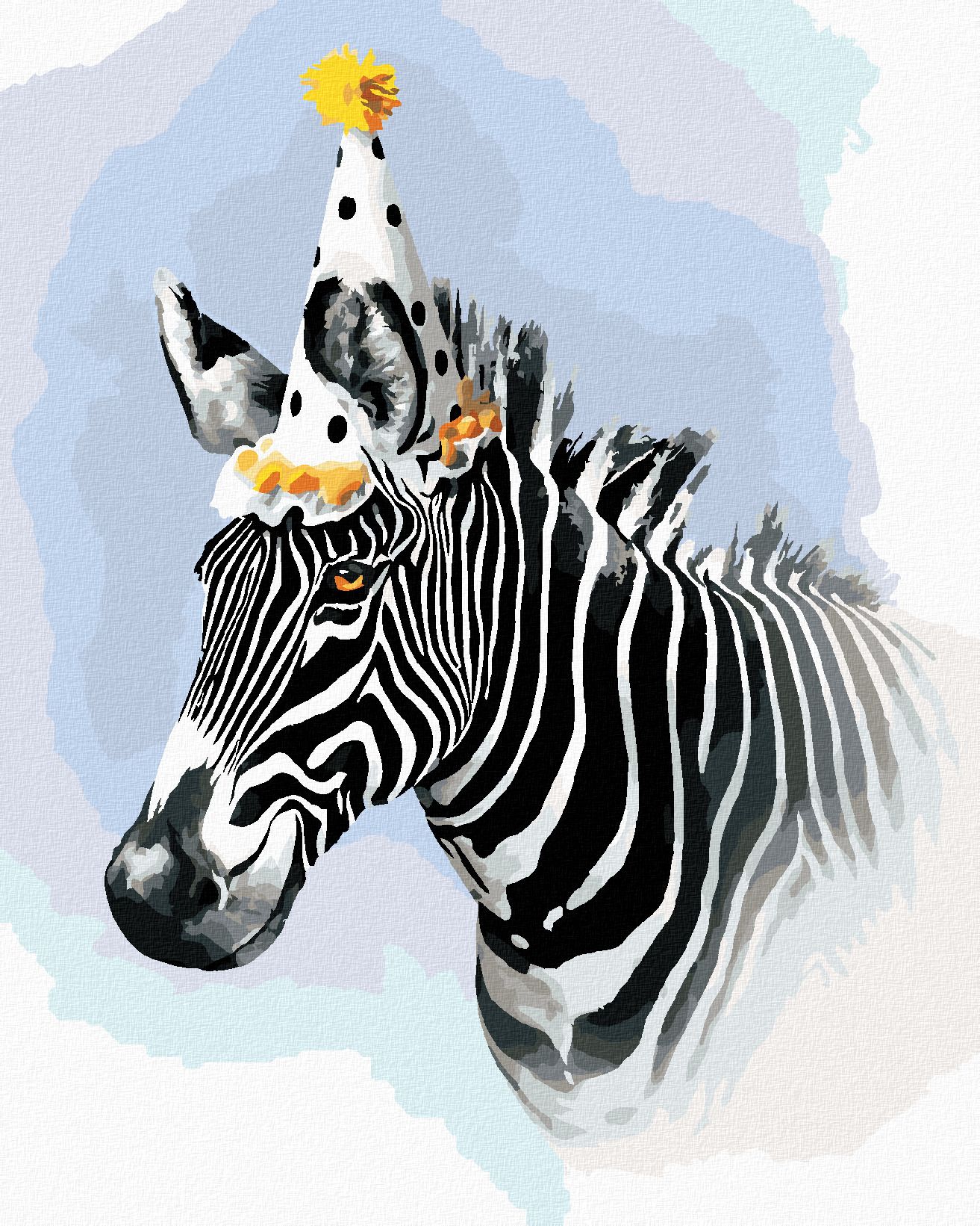 zuty Malování podle čísel - ZEBRA S PARTY ČEPIČKOU (LARRY HERSBERGER) - Rozměr: 40x50 cm, Rámování: Varianta: bez rámu a bez vypnutí plátna - obrázek 1