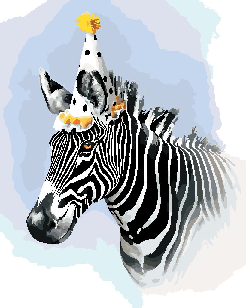 zuty Malování podle čísel - ZEBRA S PARTY ČEPIČKOU (LARRY HERSBERGER) - Rozměr: 40x50 cm, Rámování: Varianta: bez rámu a bez vypnutí plátna - obrázek 4