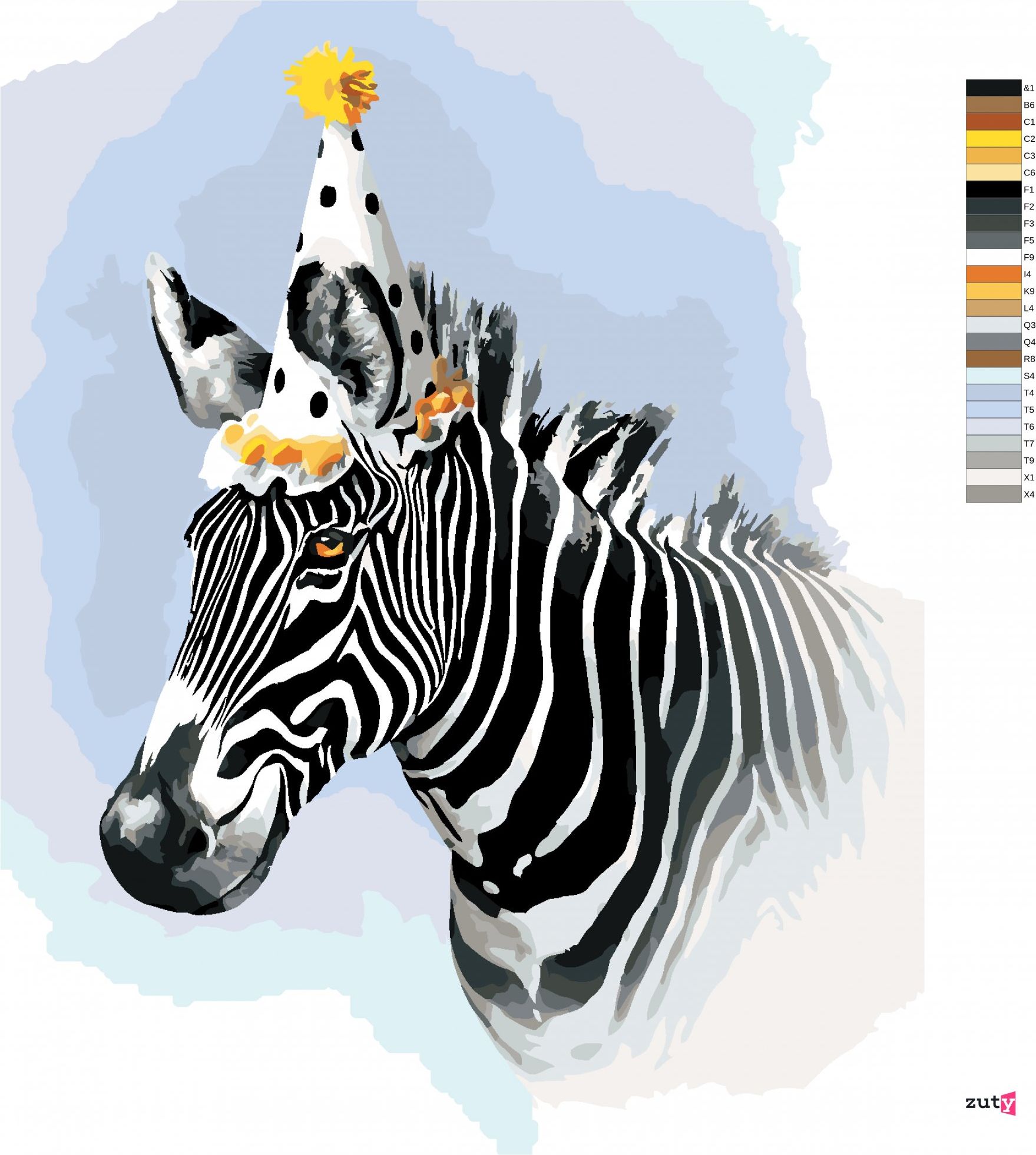 zuty Malování podle čísel - ZEBRA S PARTY ČEPIČKOU (LARRY HERSBERGER) - Rozměr: 40x50 cm, Rámování: Varianta: bez rámu a bez vypnutí plátna - obrázek 9