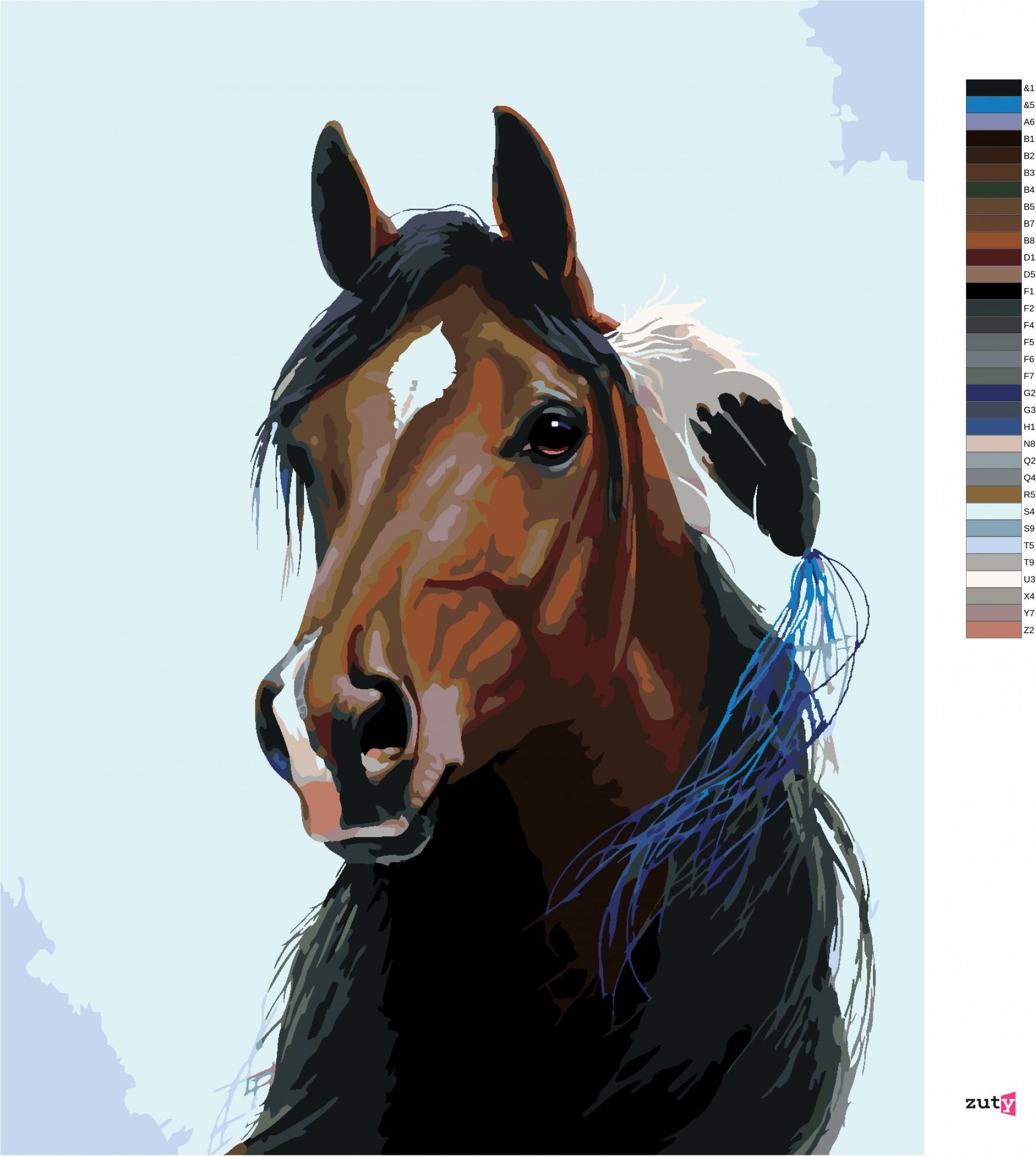 zuty Malování podle čísel - HNĚDÝ KŮŇ S PÍRKEM VE HŘÍVĚ (NORTHERN PROMOTIONS) - Rozměr: 40x50 cm, Rámování: Varianta: bez rámu a bez vypnutí plátna - obrázek 3