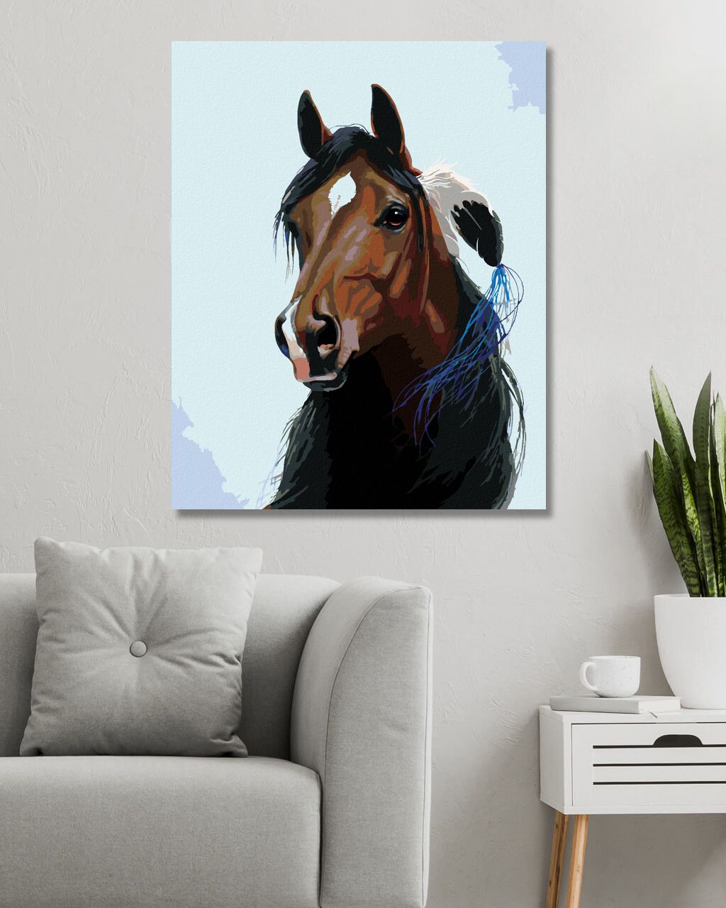 zuty Malování podle čísel - HNĚDÝ KŮŇ S PÍRKEM VE HŘÍVĚ (NORTHERN PROMOTIONS) - Rozměr: 40x50 cm, Rámování: Varianta: vypnuté plátno na rám - obrázek 8