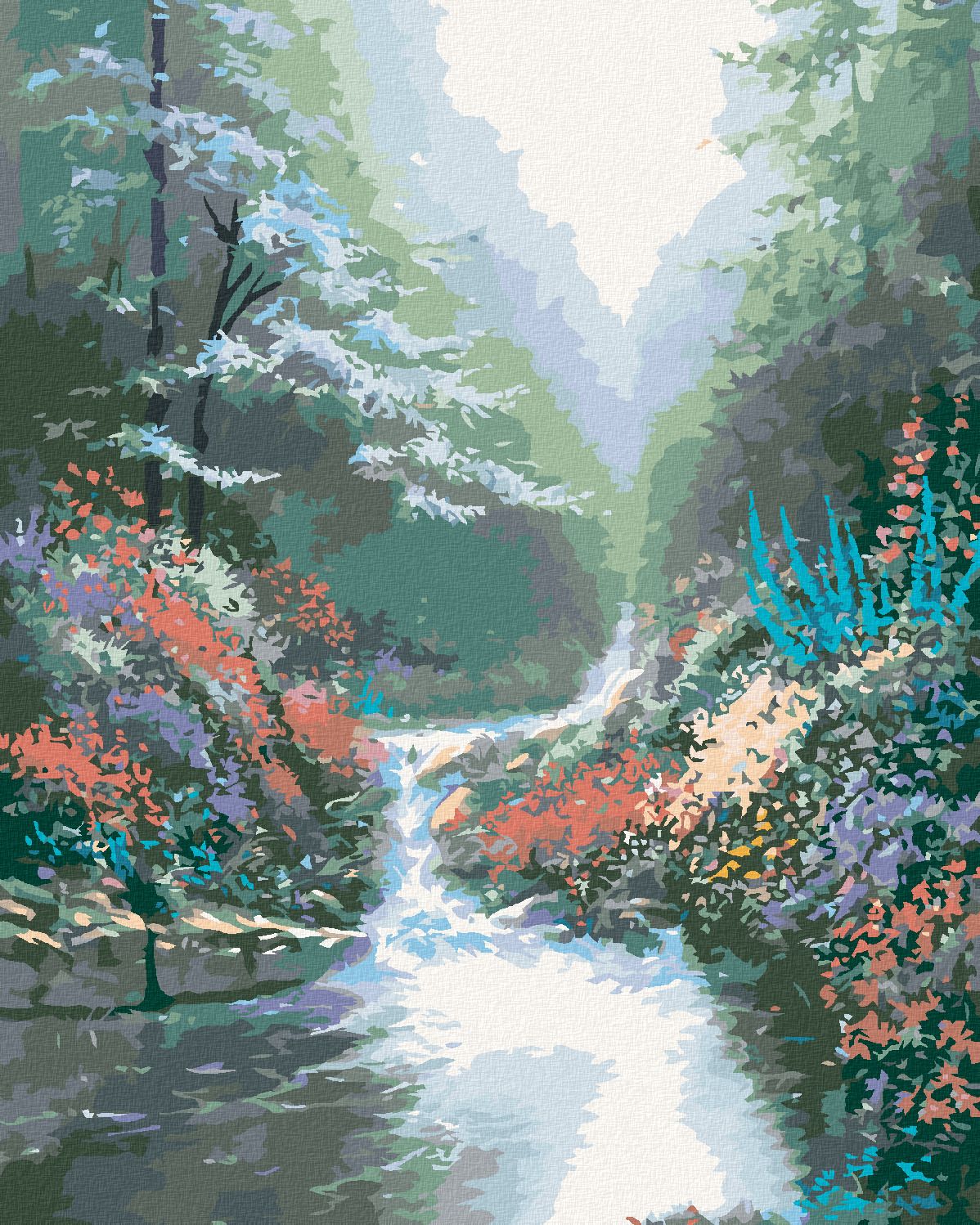 zuty Malování podle čísel - ŘEKA V LESE A KVĚTINY (NORTHERN PROMOTIONS) - Rozměr: 40x50 cm, Rámování: Varianta: bez rámu a bez vypnutí plátna - obrázek 1