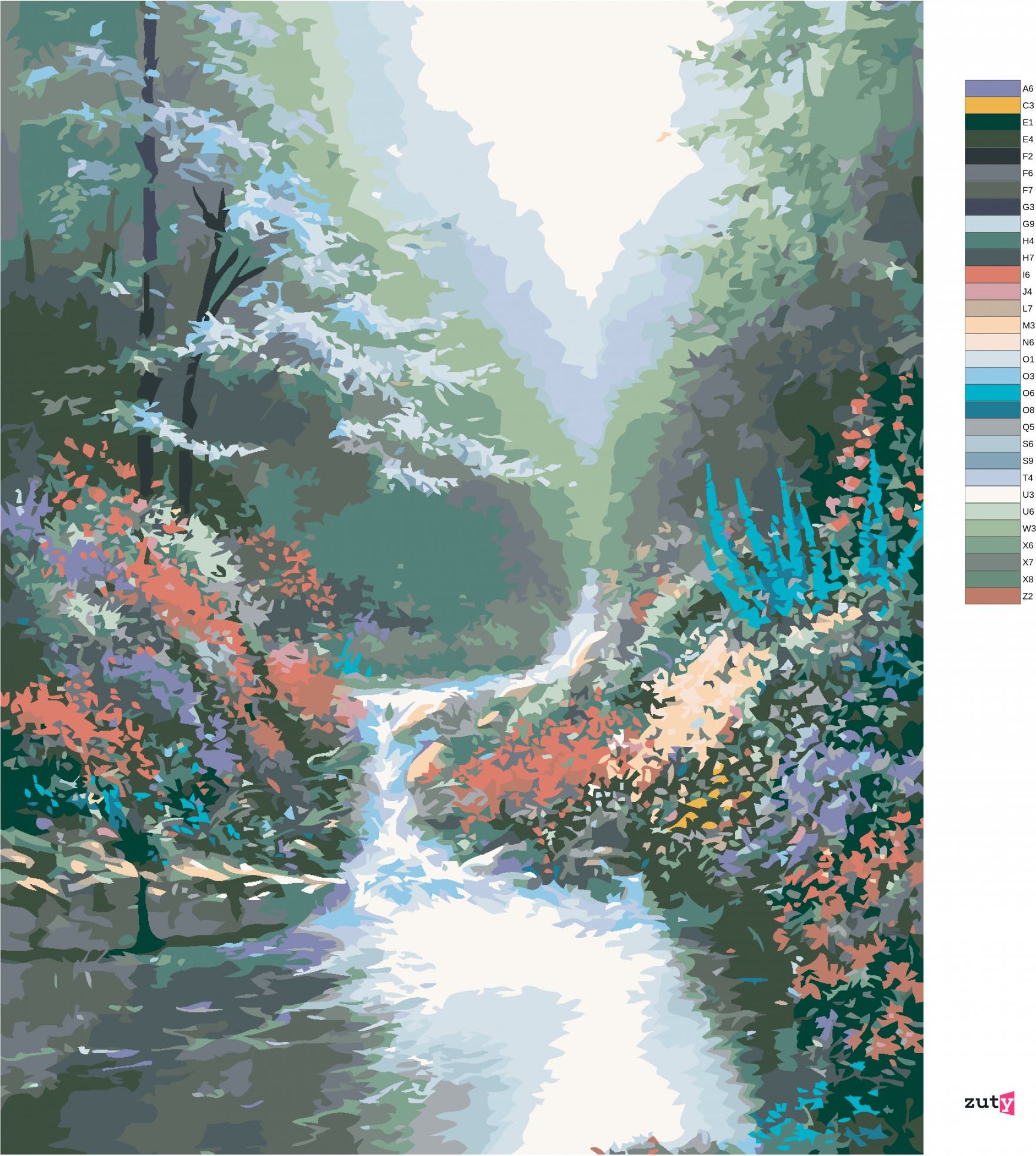 zuty Malování podle čísel - ŘEKA V LESE A KVĚTINY (NORTHERN PROMOTIONS) - Rozměr: 40x50 cm, Rámování: Varianta: bez rámu a bez vypnutí plátna - obrázek 8