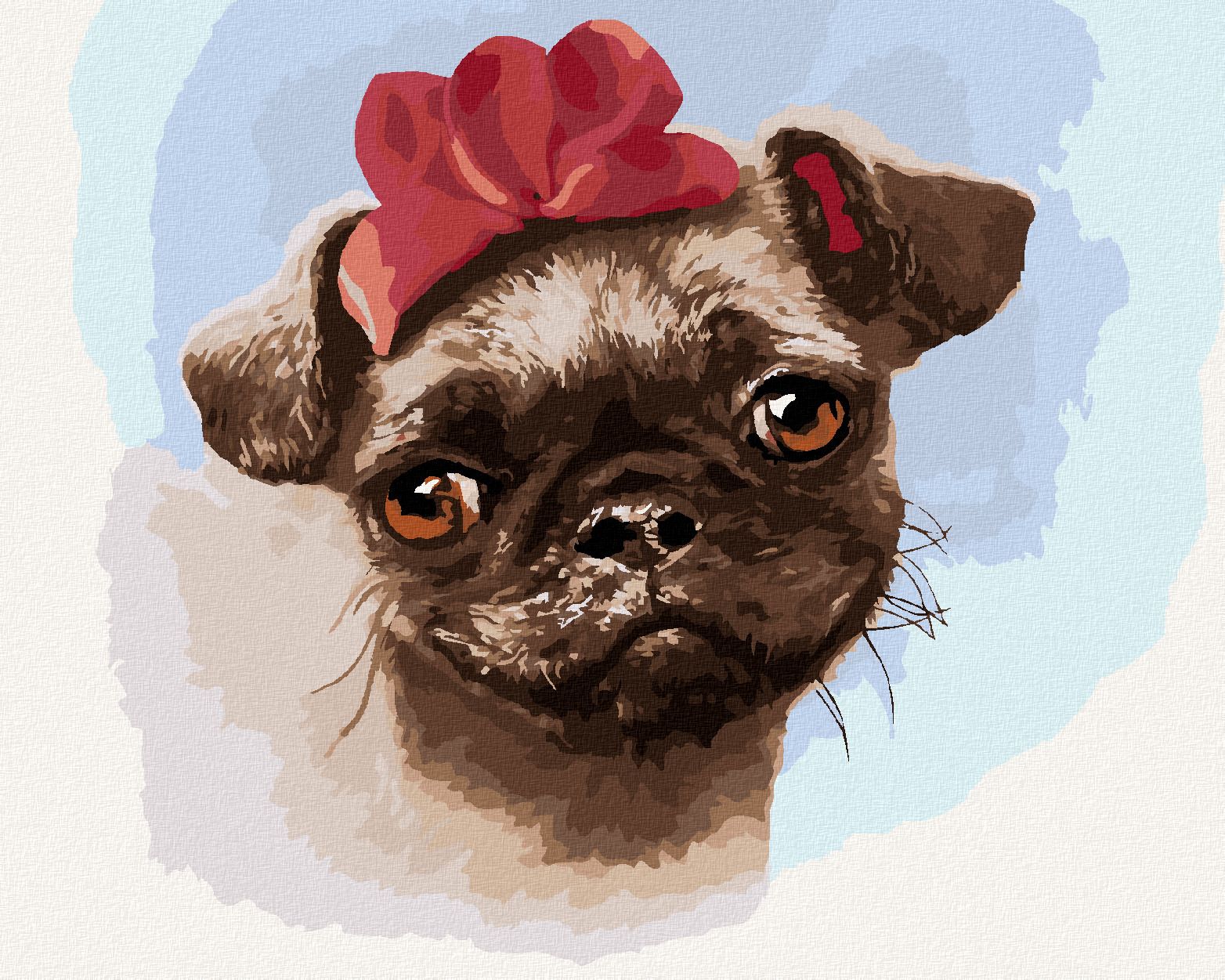 zuty Malování podle čísel - MOPS S ČERVENOU MAŠLÍ (LARRY HERSBERGER) - Rozměr: 40x50 cm, Rámování: Varianta: bez rámu a bez vypnutí plátna - obrázek 1