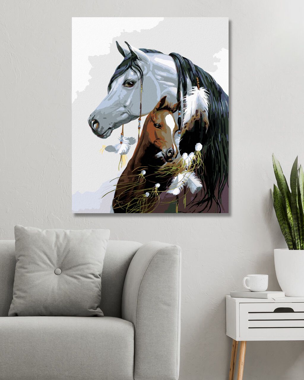 zuty Malování podle čísel - BÍLÝ KŮŇ S PÍRKY A HŘÍBĚ (NORTHERN PROMOTIONS) - Rozměr: 40x50 cm, Rámování: Varianta: bez rámu a bez vypnutí plátna - obrázek 6
