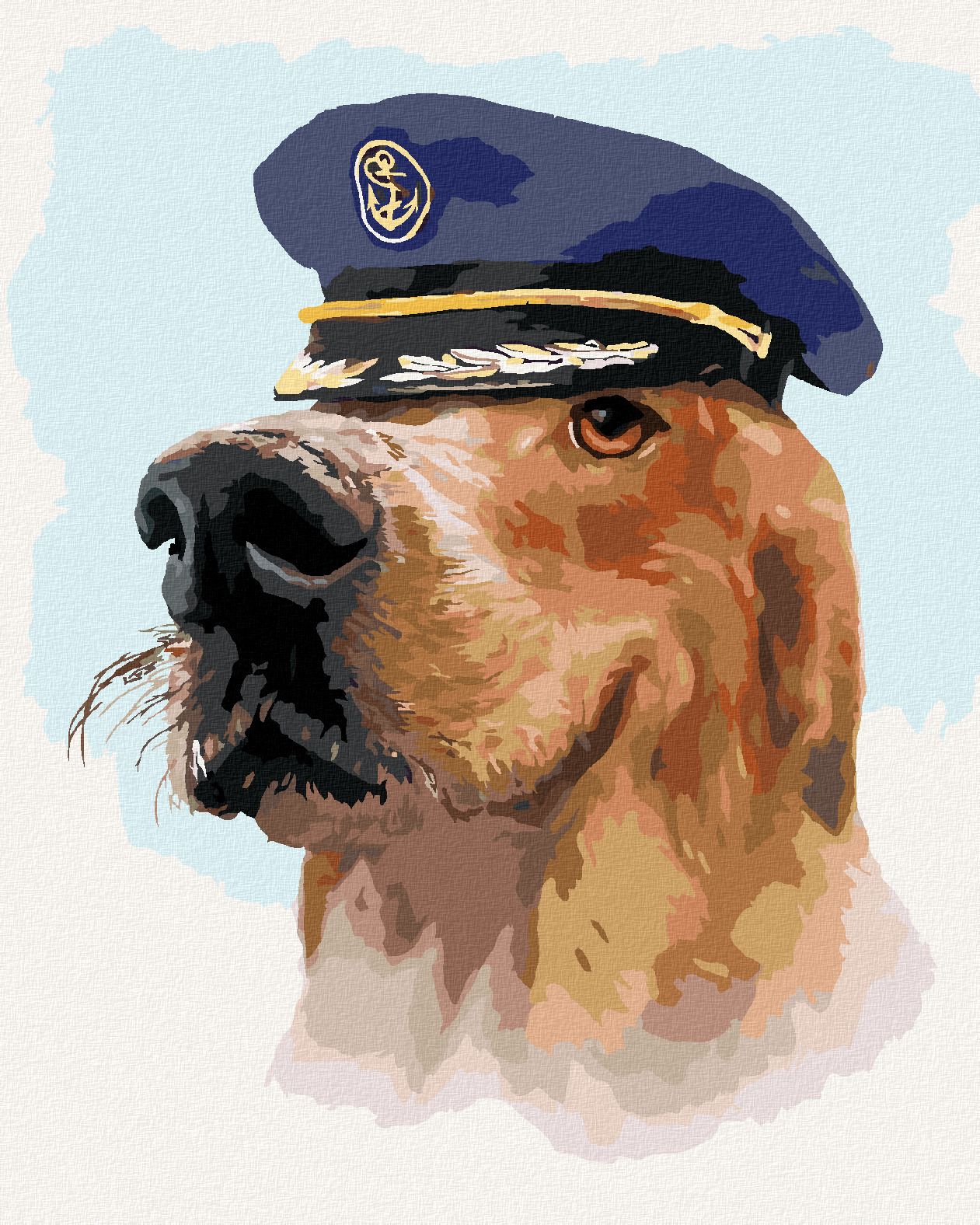 zuty Malování podle čísel - ZLATÝ RETRÍVR S KAPITÁNSKOU ČEPICÍ (LARRY HERSBERGER) - Rozměr: 40x50 cm, Rámování: Varianta: vypnuté plátno na rám - obrázek 1