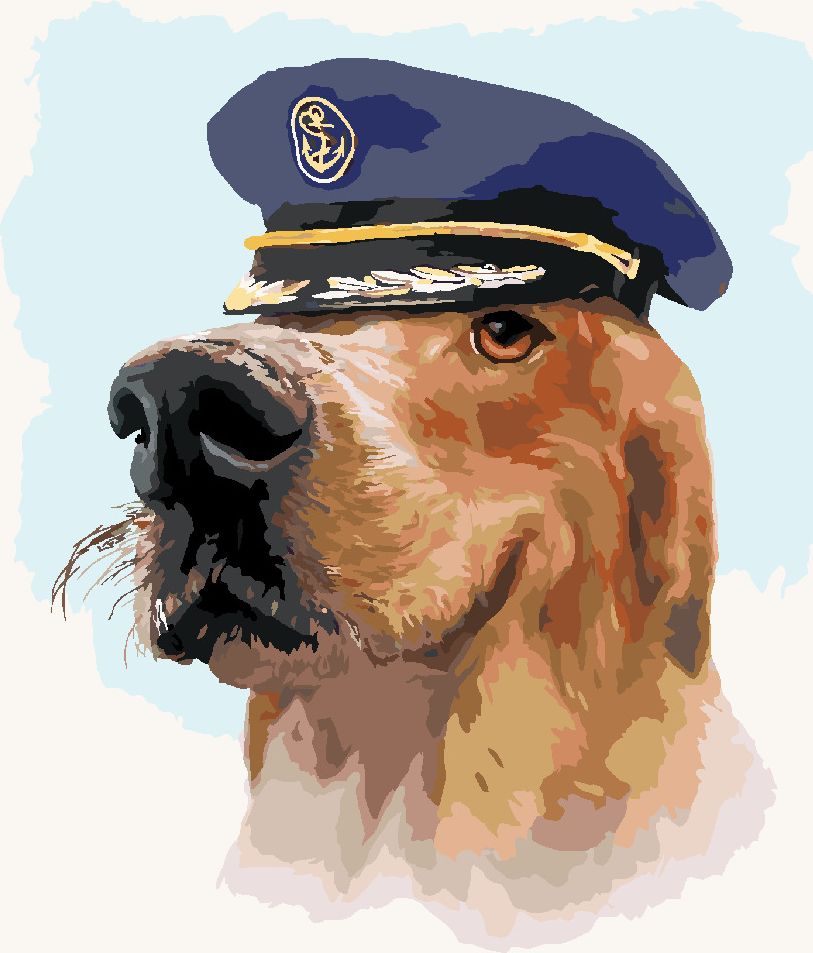 zuty Malování podle čísel - ZLATÝ RETRÍVR S KAPITÁNSKOU ČEPICÍ (LARRY HERSBERGER) - Rozměr: 40x50 cm, Rámování: Varianta: vypnuté plátno na rám - obrázek 7