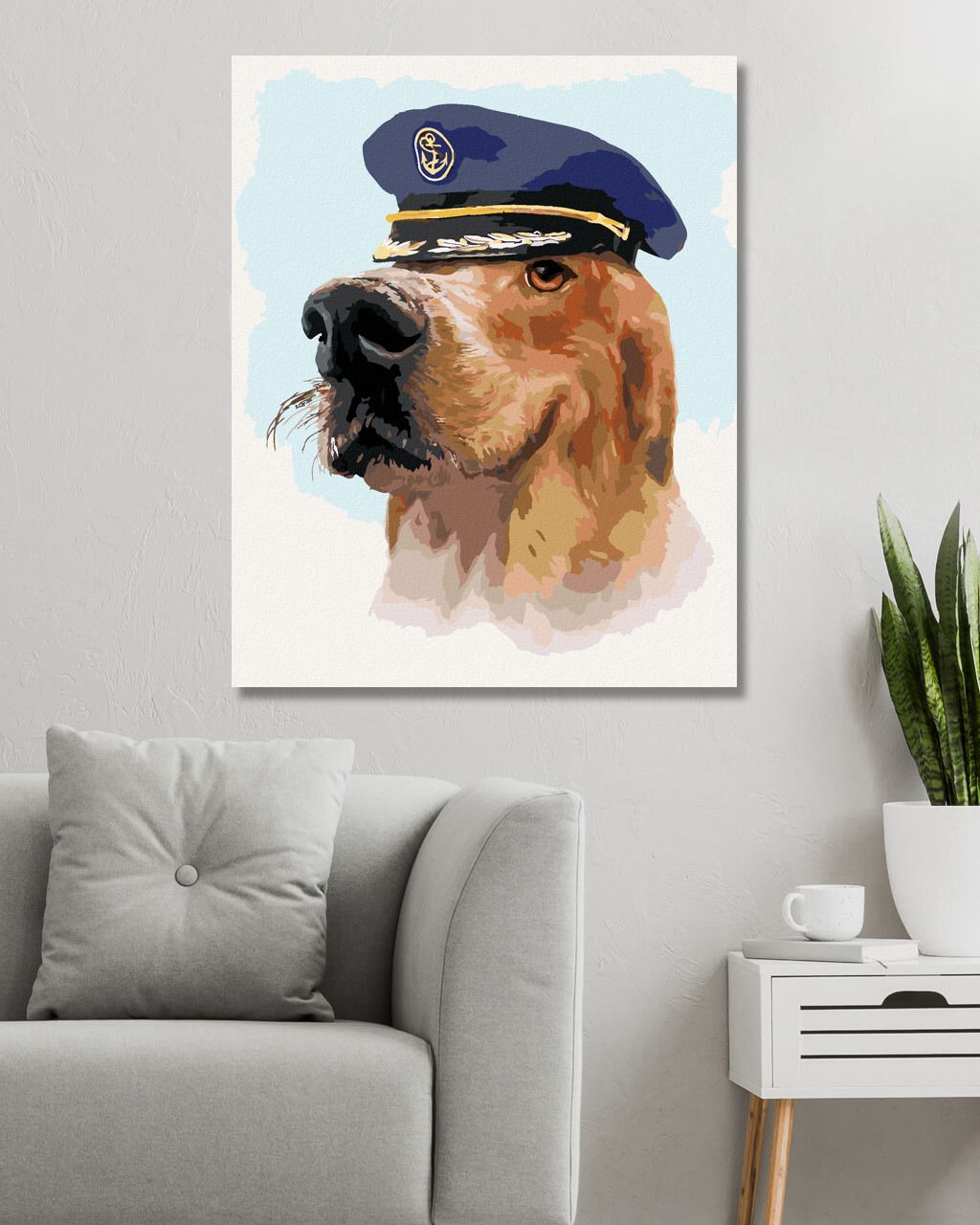 zuty Malování podle čísel - ZLATÝ RETRÍVR S KAPITÁNSKOU ČEPICÍ (LARRY HERSBERGER) - Rozměr: 40x50 cm, Rámování: Varianta: vypnuté plátno na rám - obrázek 10