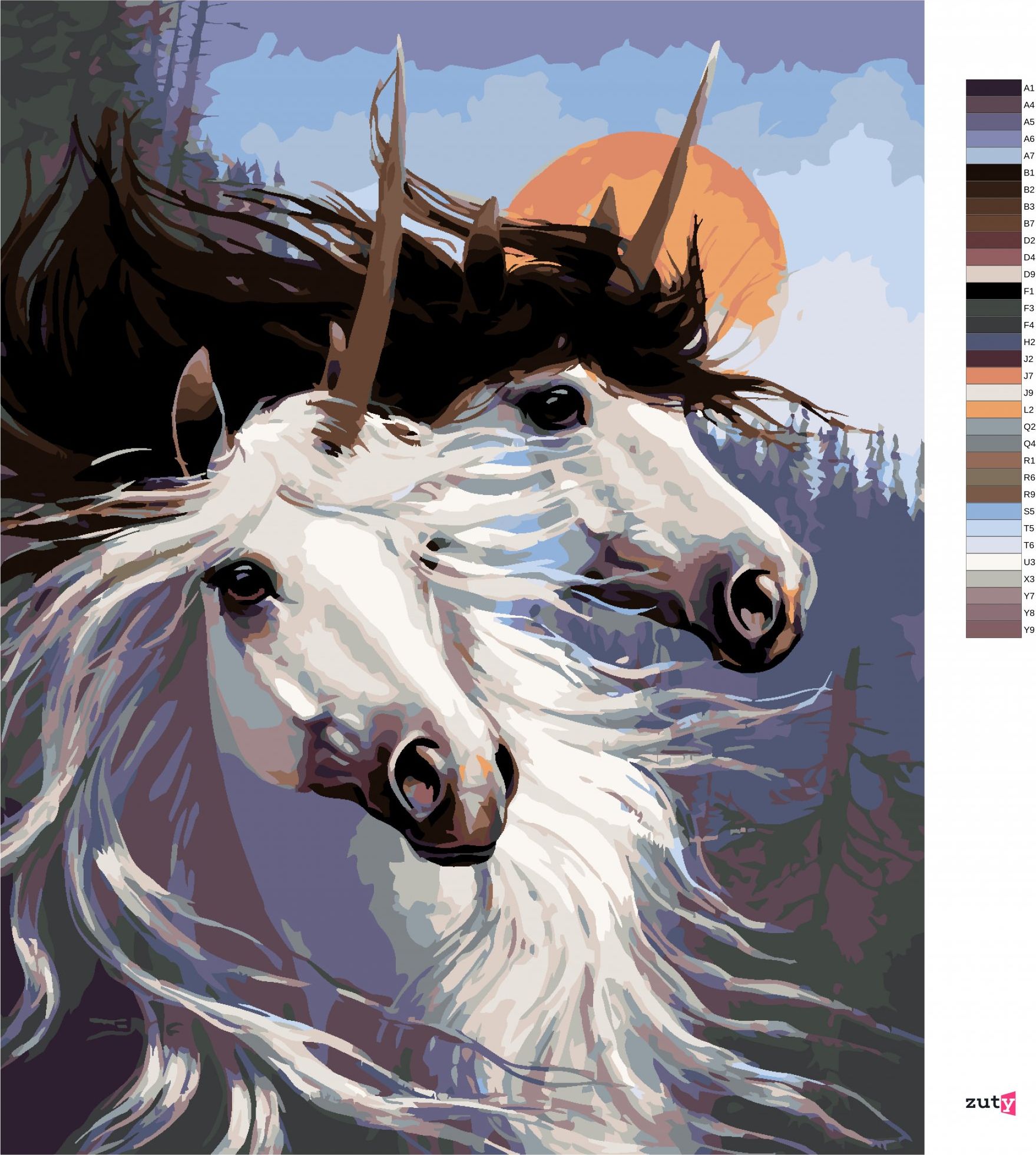zuty Malování podle čísel - PÁR JEDNOROŽCŮ (NORTHERN PROMOTIONS) - Rozměr: 40x50 cm, Rámování: Varianta: bez rámu a bez vypnutí plátna - obrázek 2
