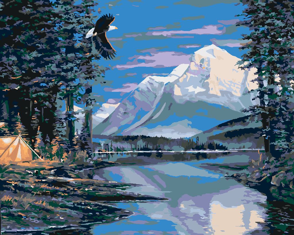 zuty Malování podle čísel - OREL, ŘEKA A HORY (NORTHERN PROMOTIONS) - Rozměr: 40x50 cm, Rámování: Varianta: bez rámu a bez vypnutí plátna - obrázek 2
