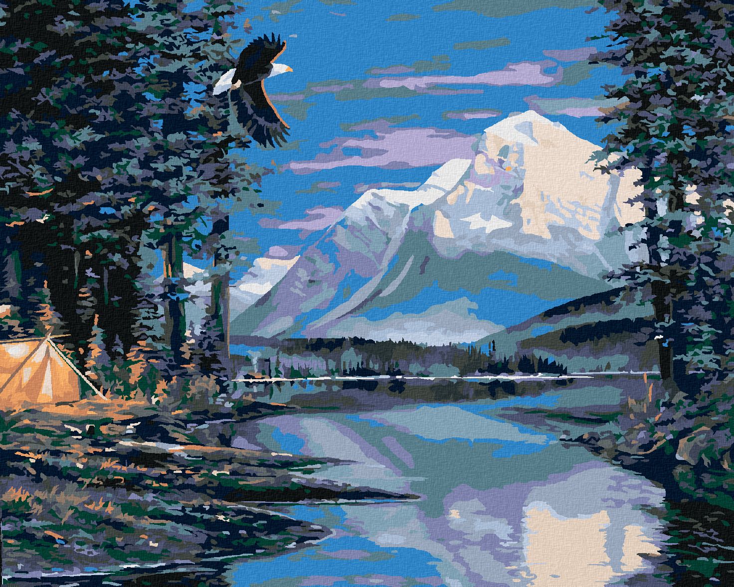 zuty Malování podle čísel - OREL, ŘEKA A HORY (NORTHERN PROMOTIONS) - Rozměr: 40x50 cm, Rámování: Varianta: vypnuté plátno na rám - obrázek 1