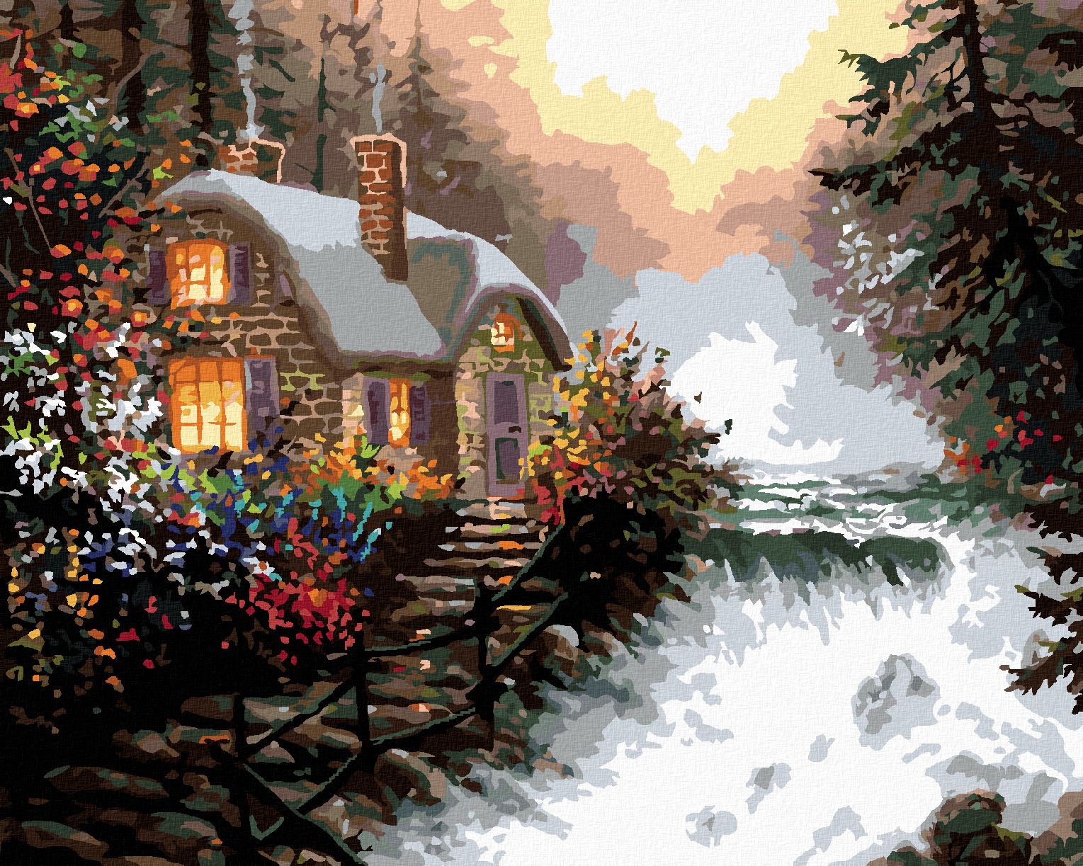 zuty Malování podle čísel - DŮM U KRAJE ŘEKY (NORTHERN PROMOTIONS) - Rozměr: 40x50 cm, Rámování: Varianta: vypnuté plátno na rám - obrázek 1