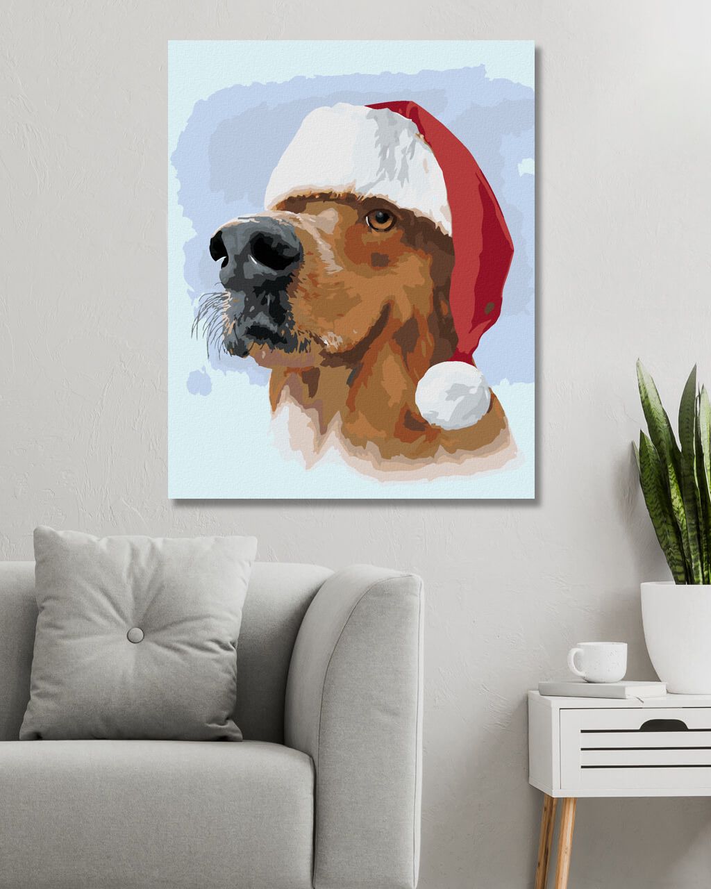 zuty Malování podle čísel - ZLATÝ RETRÍVR SE SANTA ČEPICÍ (LARRY HERSBERGER) - Rozměr: 40x50 cm, Rámování: Varianta: vypnuté plátno na rám - obrázek 3