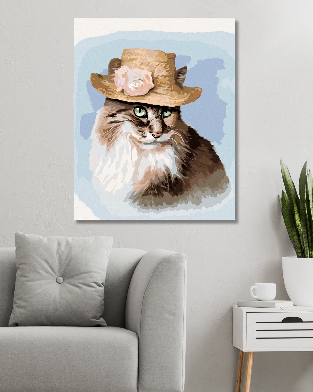 zuty Malování podle čísel - KOČKA SE SLÁMĚNOU ČEPICÍ S RŮŽÍ (LARRY HERSBERGER) - Rozměr: 40x50 cm, Rámování: Varianta: vypnuté plátno na rám - obrázek 4