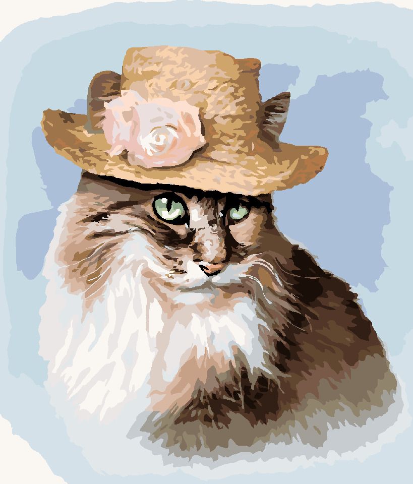 zuty Malování podle čísel - KOČKA SE SLÁMĚNOU ČEPICÍ S RŮŽÍ (LARRY HERSBERGER) - Rozměr: 40x50 cm, Rámování: Varianta: vypnuté plátno na rám - obrázek 6