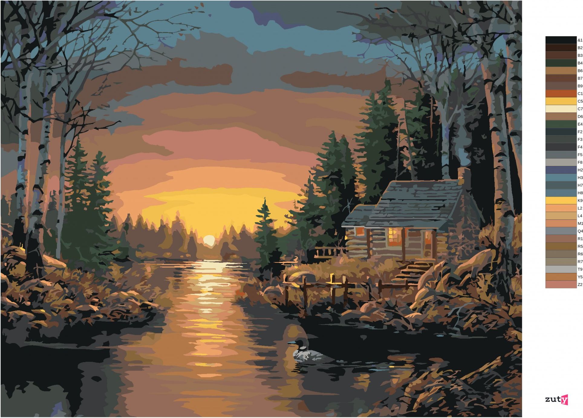 zuty Malování podle čísel - ZÁPAD SLUNCE A CHATA V LESE U JEZERA (NORTHERN PROMOTIONS) - Rozměr: 40x50 cm, Rámování: Varianta: vypnuté plátno na rám - obrázek 9