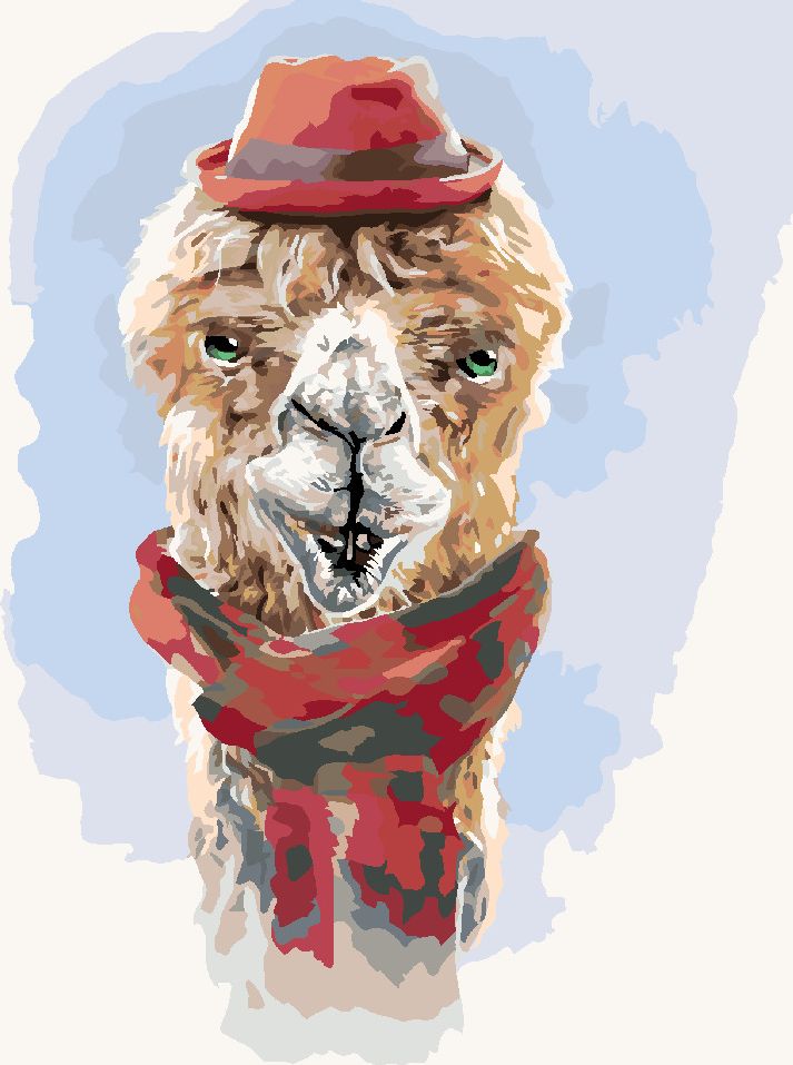 zuty Malování podle čísel - LAMA S ČERVENOU ČEPICÍ A ŠÁLOU (LARRY HERSBERGER) - Rozměr: 40x50 cm, Rámování: Varianta: vypnuté plátno na rám - obrázek 4