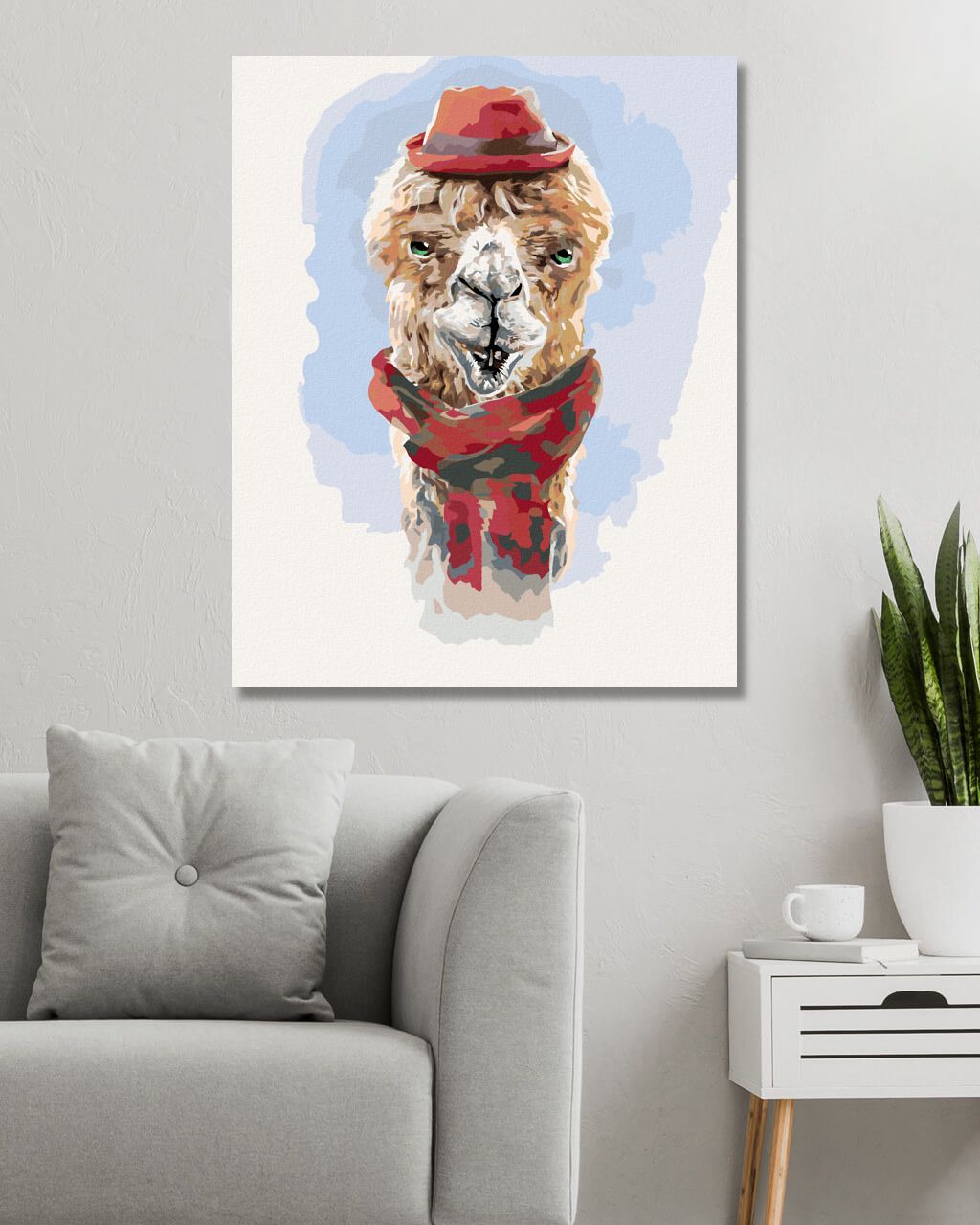 zuty Malování podle čísel - LAMA S ČERVENOU ČEPICÍ A ŠÁLOU (LARRY HERSBERGER) - Rozměr: 40x50 cm, Rámování: Varianta: vypnuté plátno na rám - obrázek 5