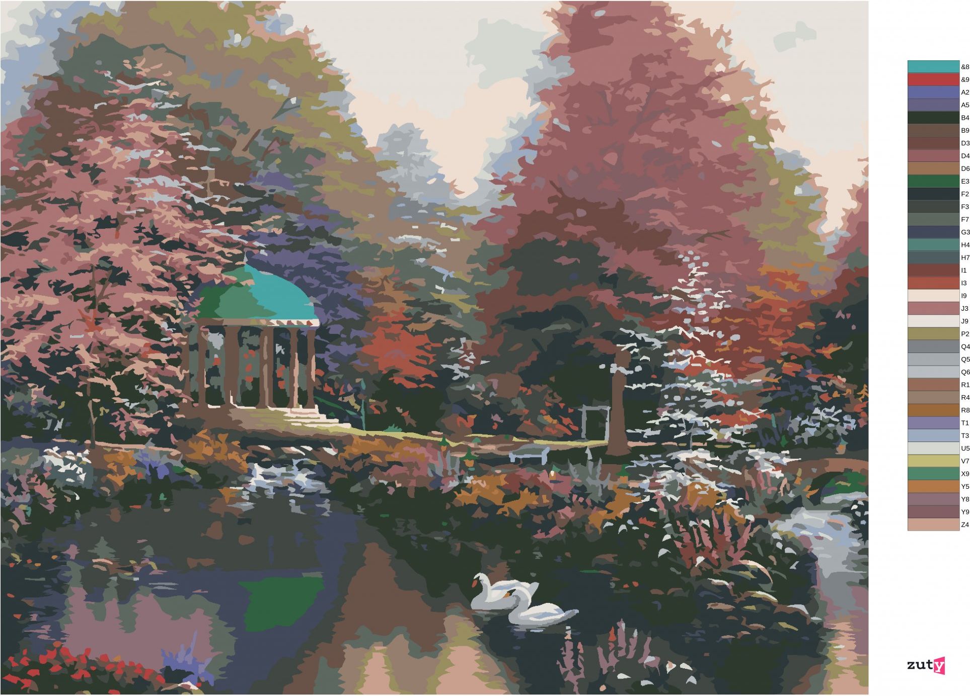 zuty Malování podle čísel - ALTÁN V PARKU A JEZERO S LABUTĚMI (NORTHERN PROMOTIONS) - Rozměr: 40x50 cm, Rámování: Varianta: vypnuté plátno na rám - obrázek 7