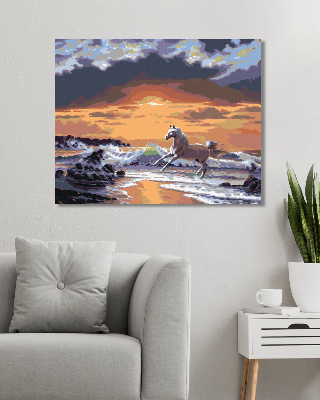 zuty Malování podle čísel - BÍLÝ KŮŇ NA PLÁŽI A ZÁPAD SLUNCE (NORTHERN PROMOTIONS) - Rozměr: 40x50 cm, Rámování: Varianta: vypnuté plátno na rám - obrázek 9