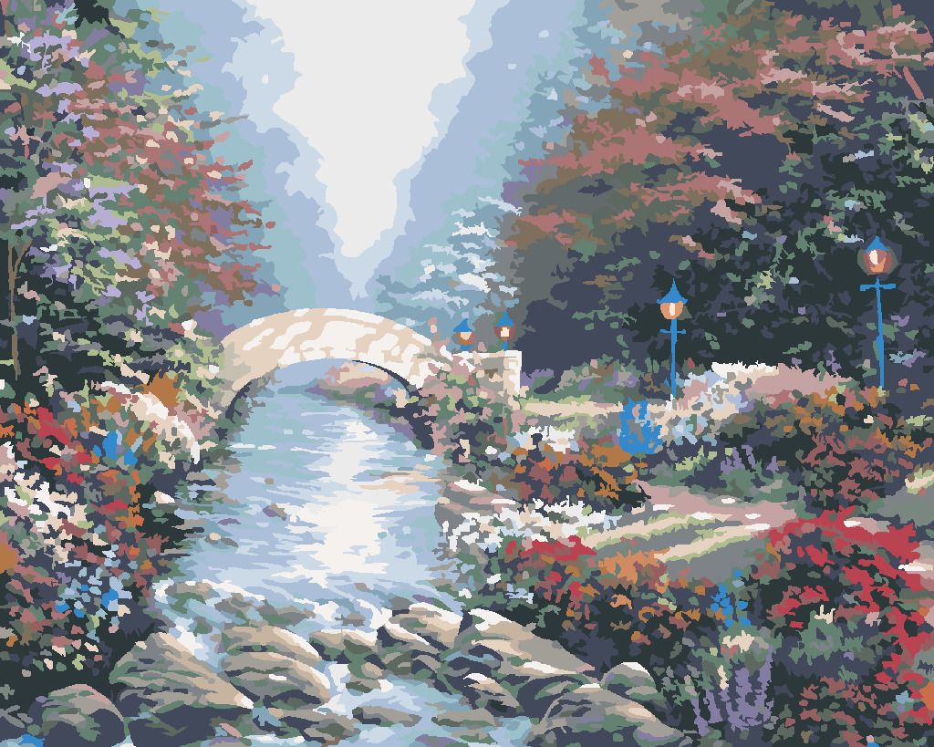 zuty Malování podle čísel - MOST PŘES ŘEKU, LES A KVĚTINY (NORTHERN PROMOTIONS) - Rozměr: 40x50 cm, Rámování: Varianta: bez rámu a bez vypnutí plátna - obrázek 7