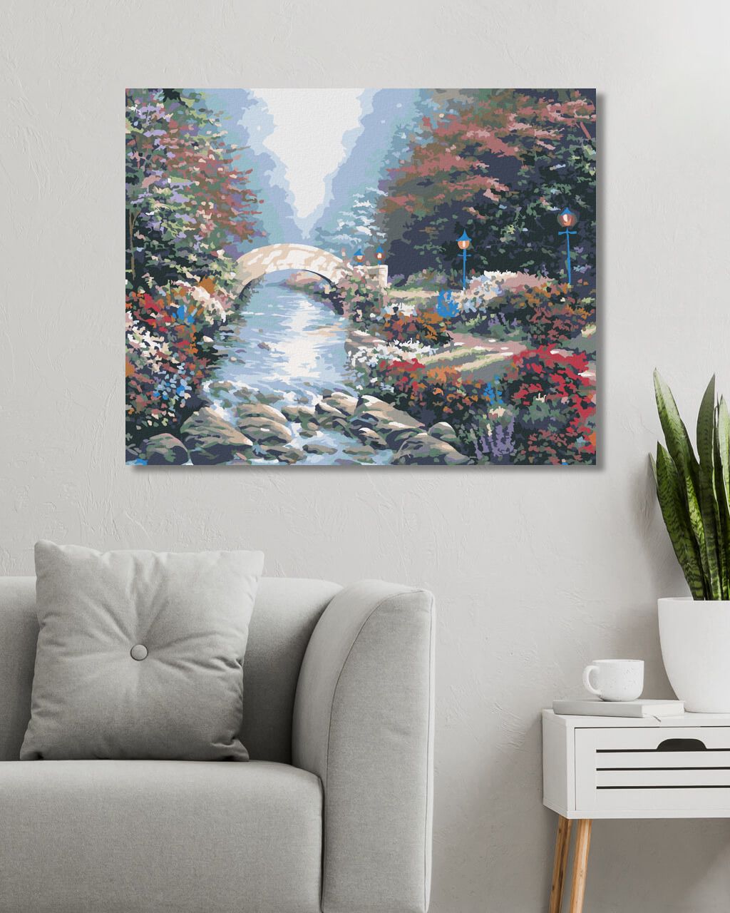 zuty Malování podle čísel - MOST PŘES ŘEKU, LES A KVĚTINY (NORTHERN PROMOTIONS) - Rozměr: 40x50 cm, Rámování: Varianta: vypnuté plátno na rám - obrázek 4