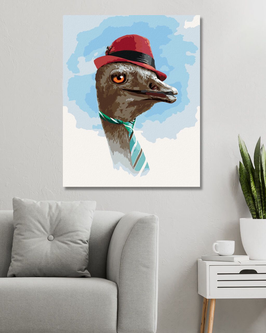 zuty Malování podle čísel - PŠTROS S ČERVENOU ČEPICÍ A ZELENOU KRAVATOU (LARRY HERSBERGER) - Rozměr: 40x50 cm, Rámování: Varianta: bez rámu a bez vypnutí plátna - obrázek 7